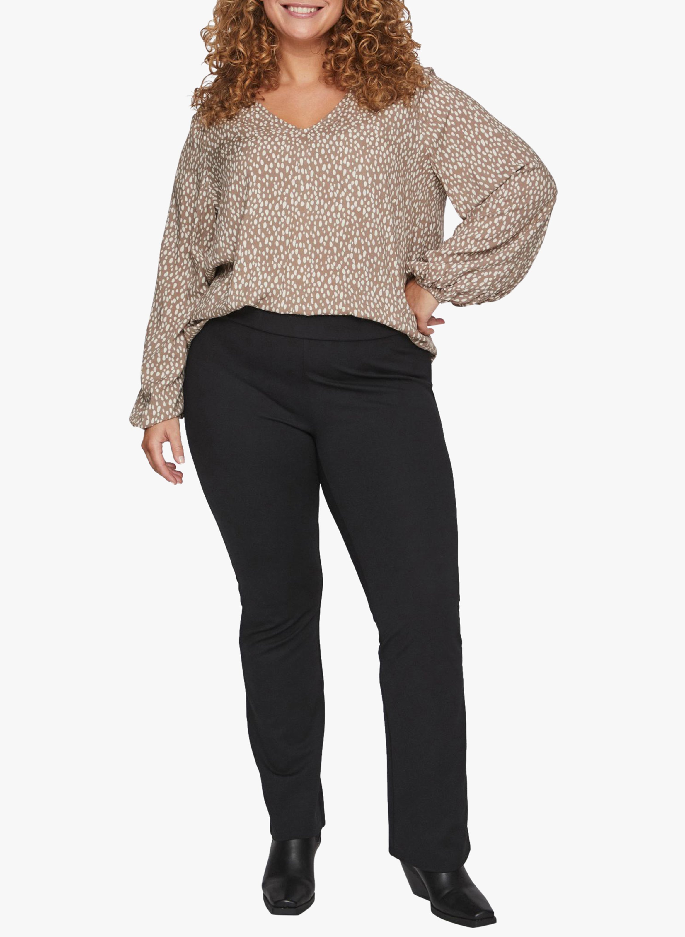 Top fluide col V imprimé  EVOKED Beige