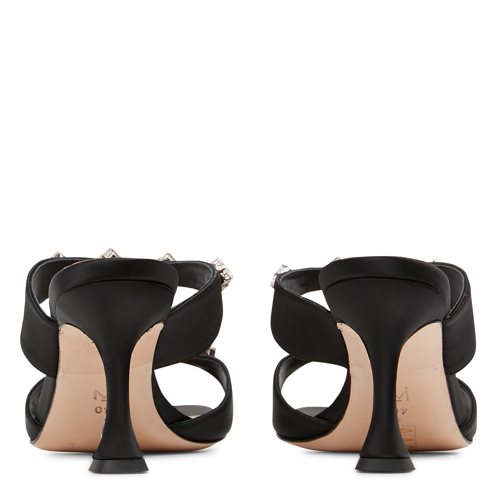 Mules aspect satiné à talon haut et strass MI/MAI Noir