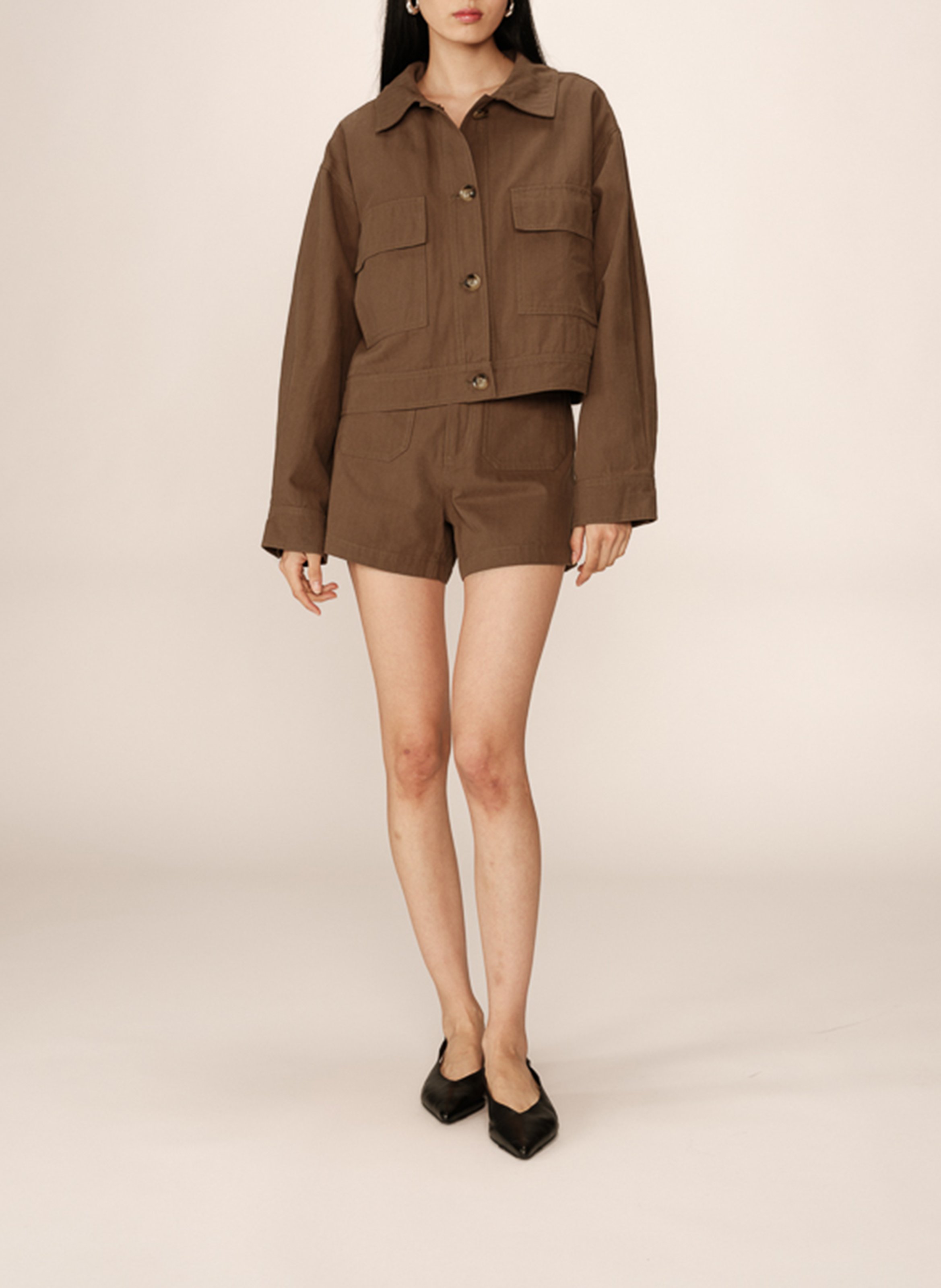 Shirt collar cotton jacket GRACE ET MILA Green