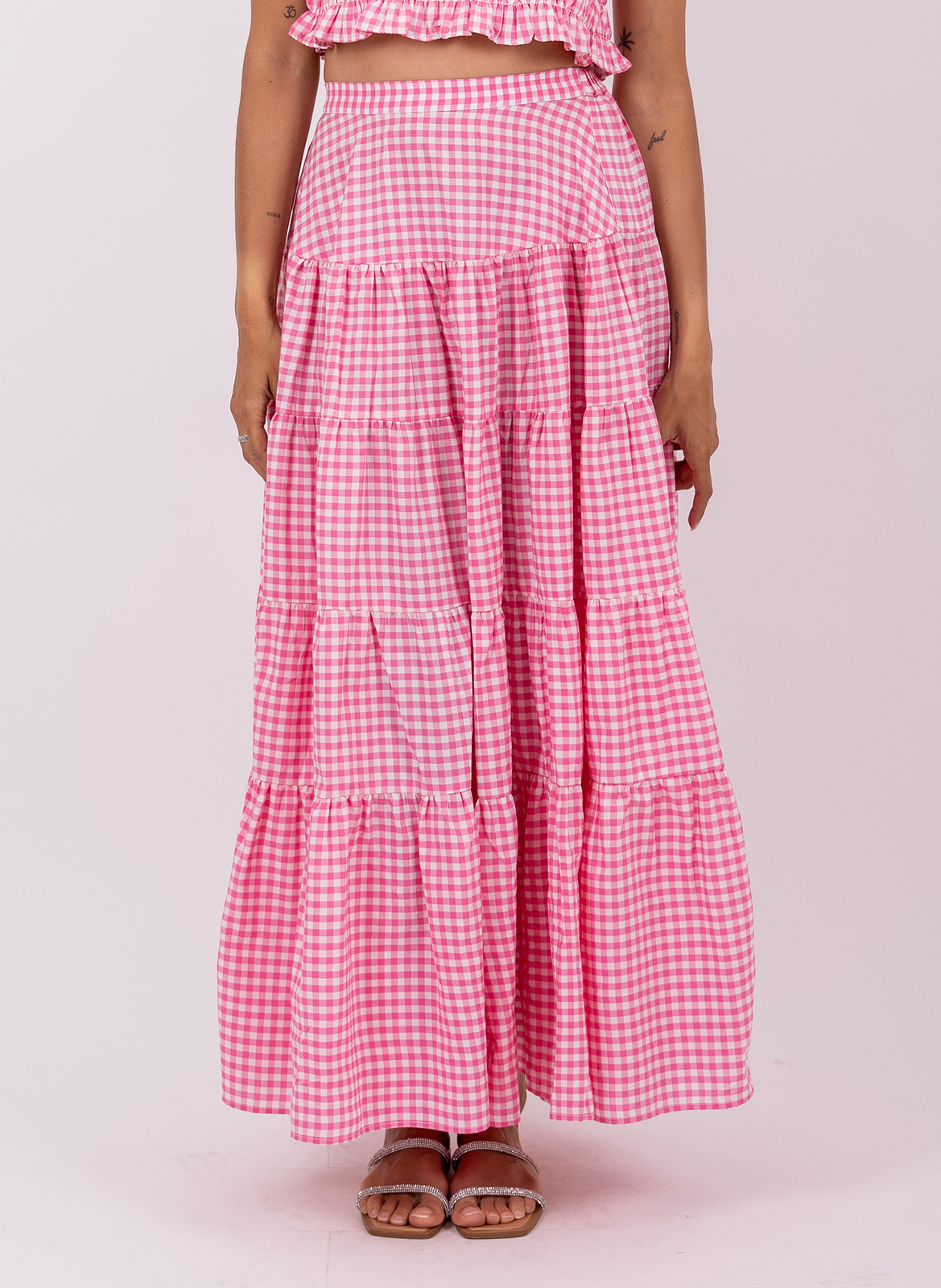 Jupe longue froncée à motifs SUNDRESS Rose