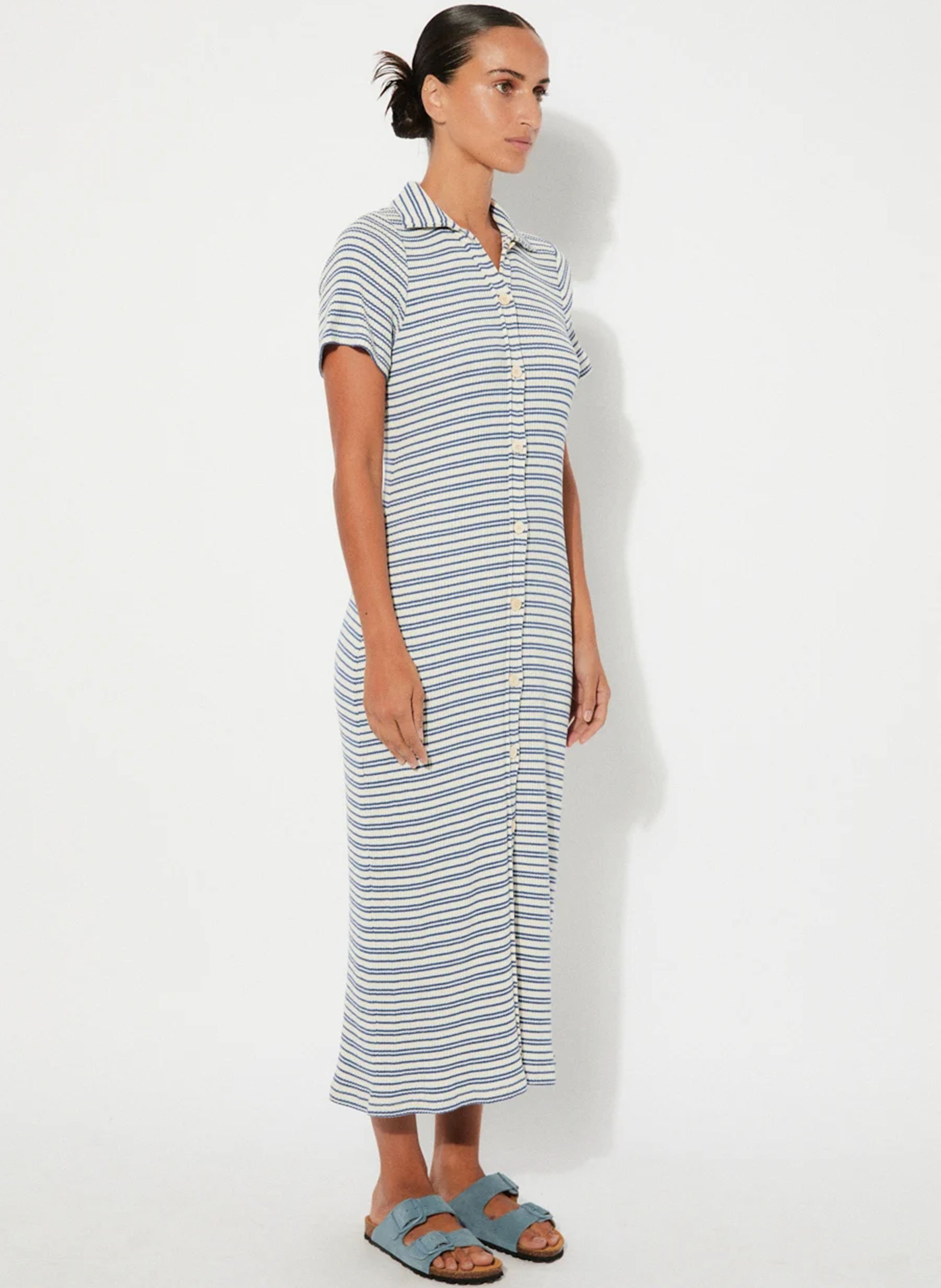 Robe midi en fibres recyclées à rayures RITA ROW Bleu