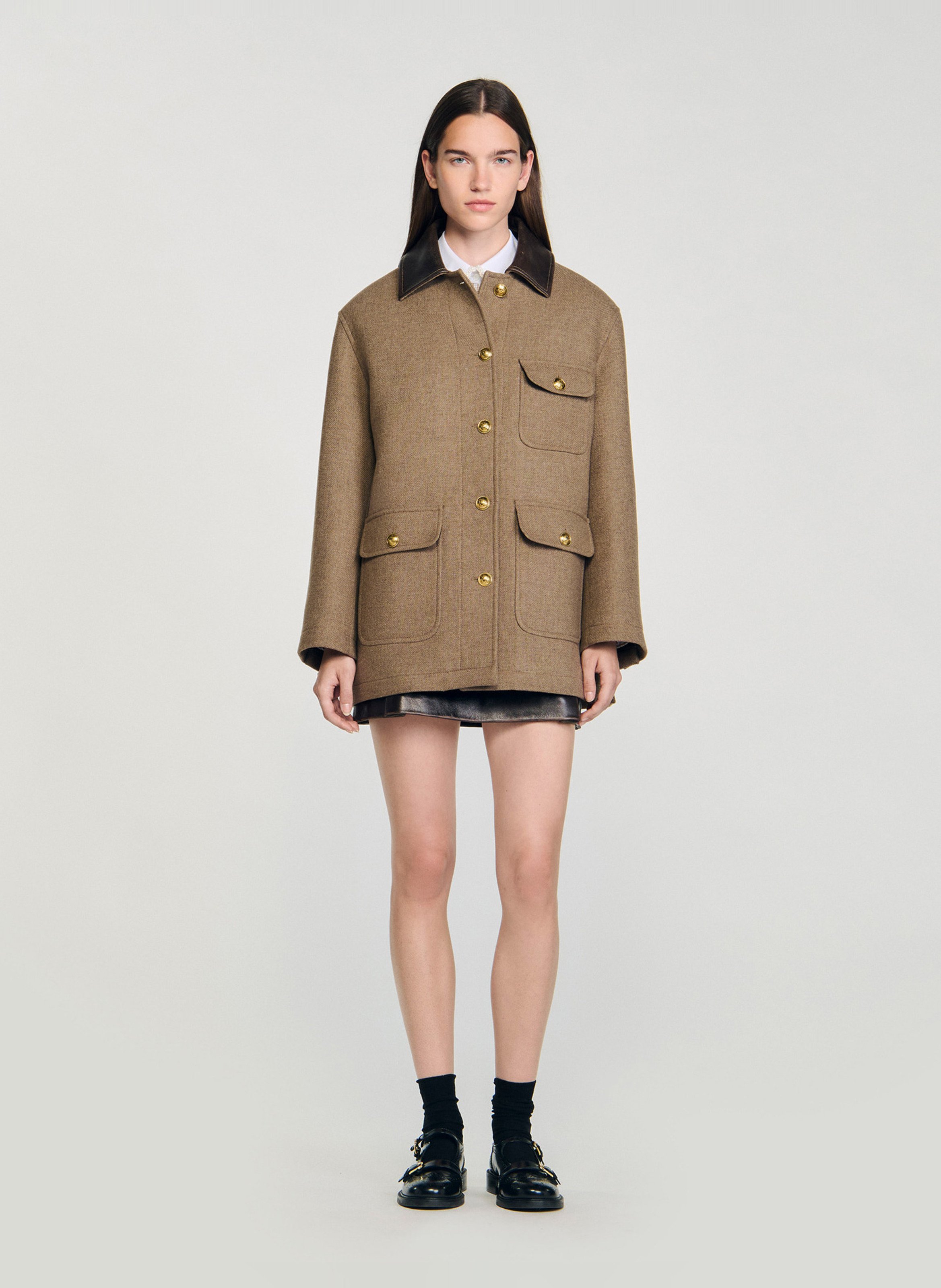 Jas met klassieke kraag - wolblend SANDRO Beige