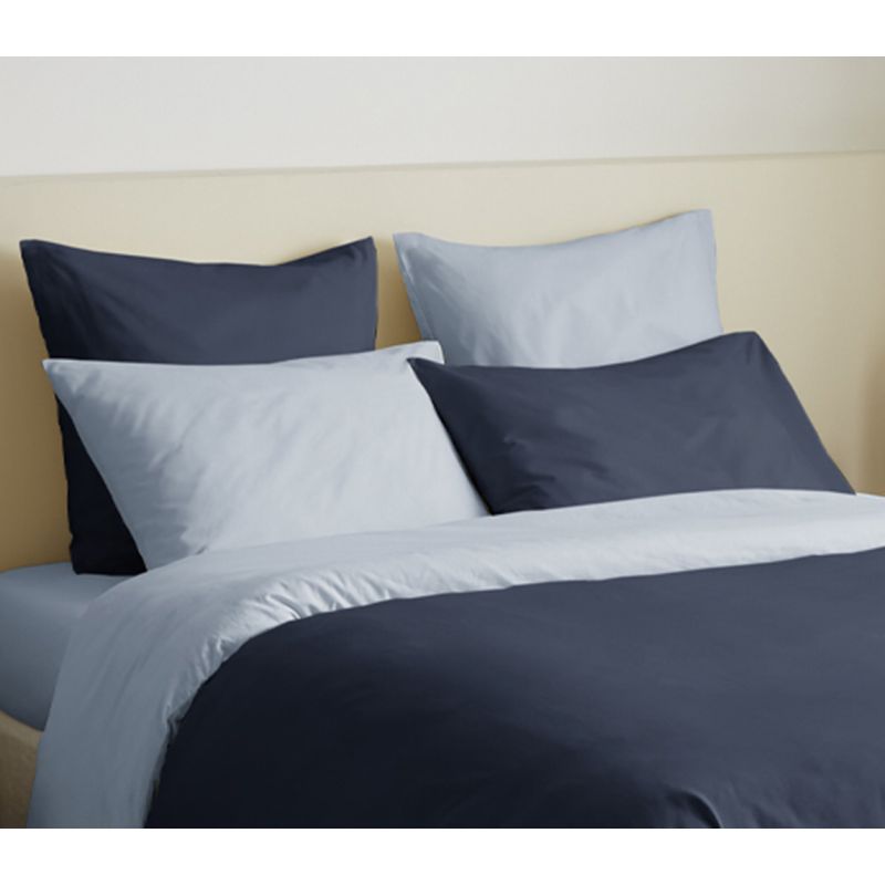 Complete set of 6 pieces navy/blue sky reversible duvet cover for bed 140 x 190 cm COTON PUR Blue