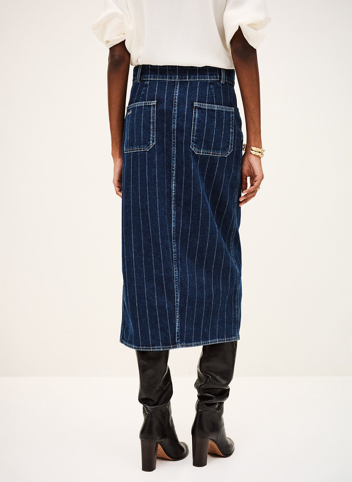 Jupe midi en coton rayé BA&SH Bleu