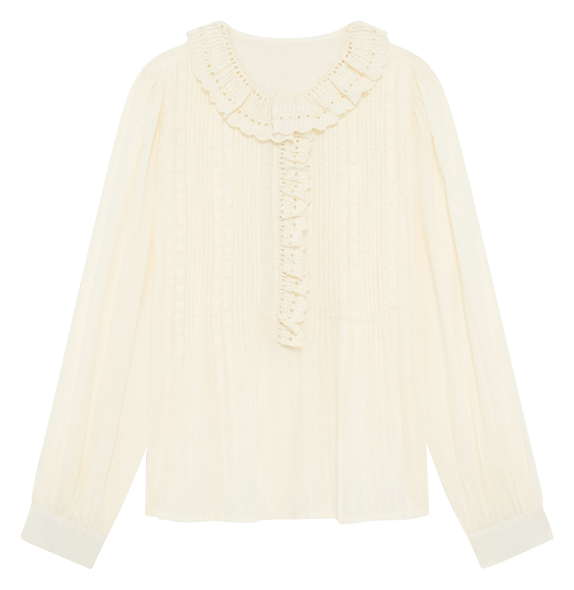 Blouse with plain lace ruffles PABLO Beige