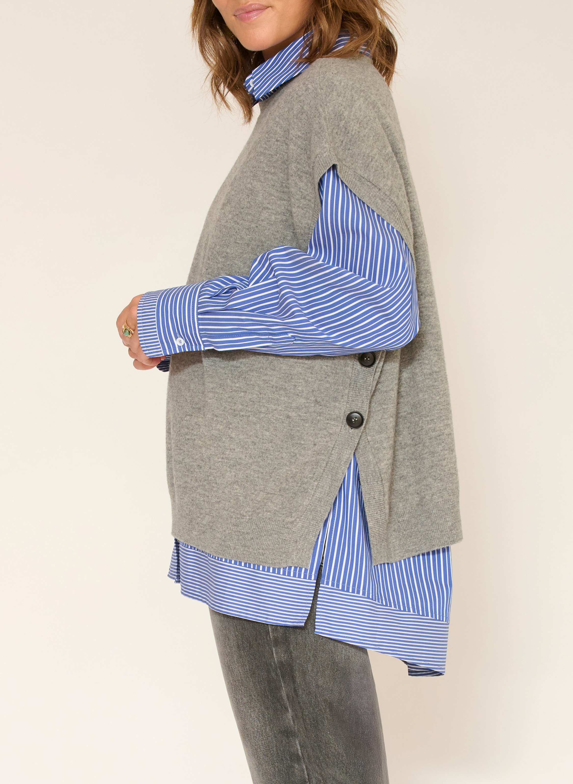 Pull oversize col rond en laine  MKT Gris