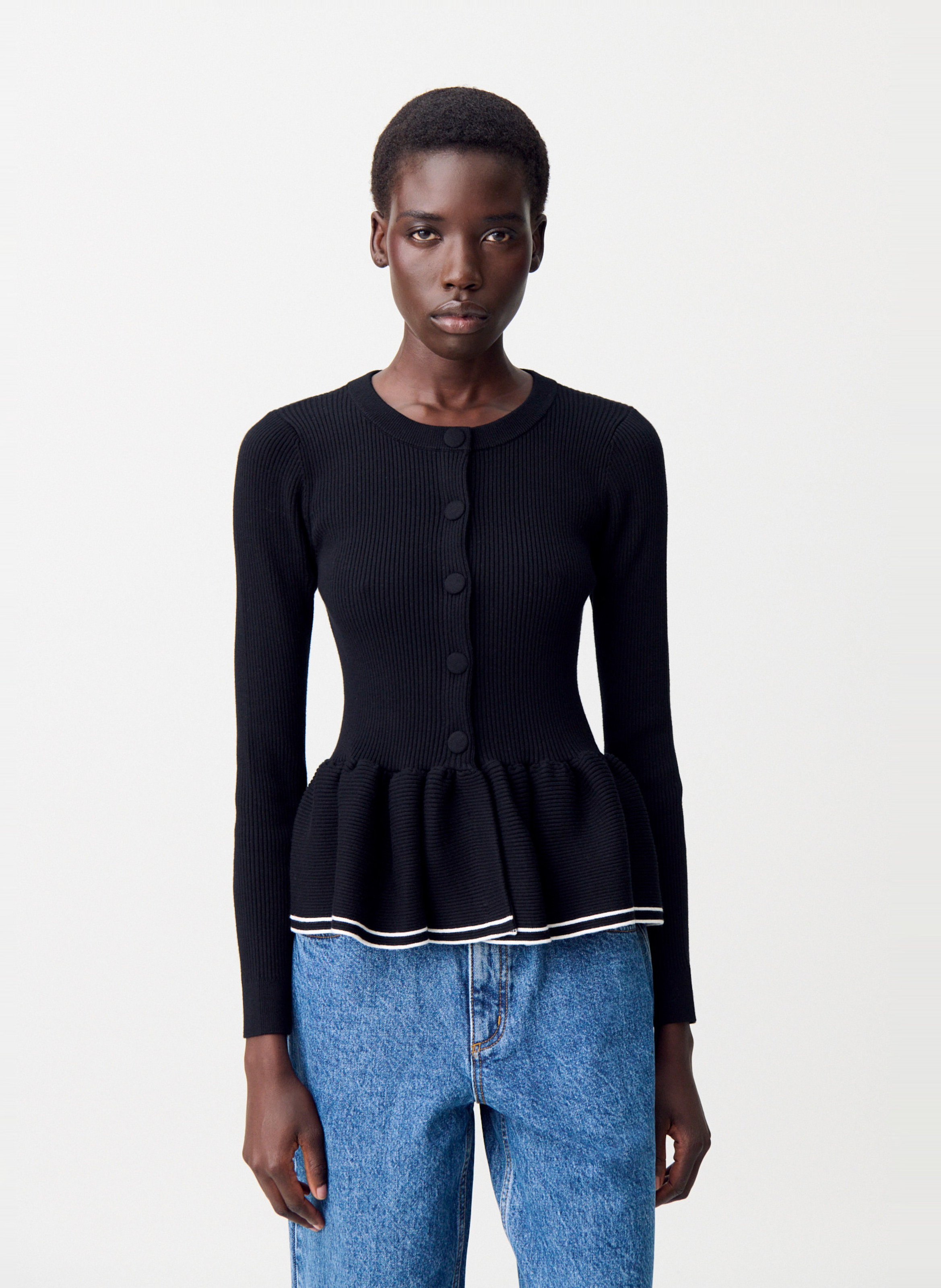 Cardigan côtelé moulant col rond CLAUDIE PIERLOT