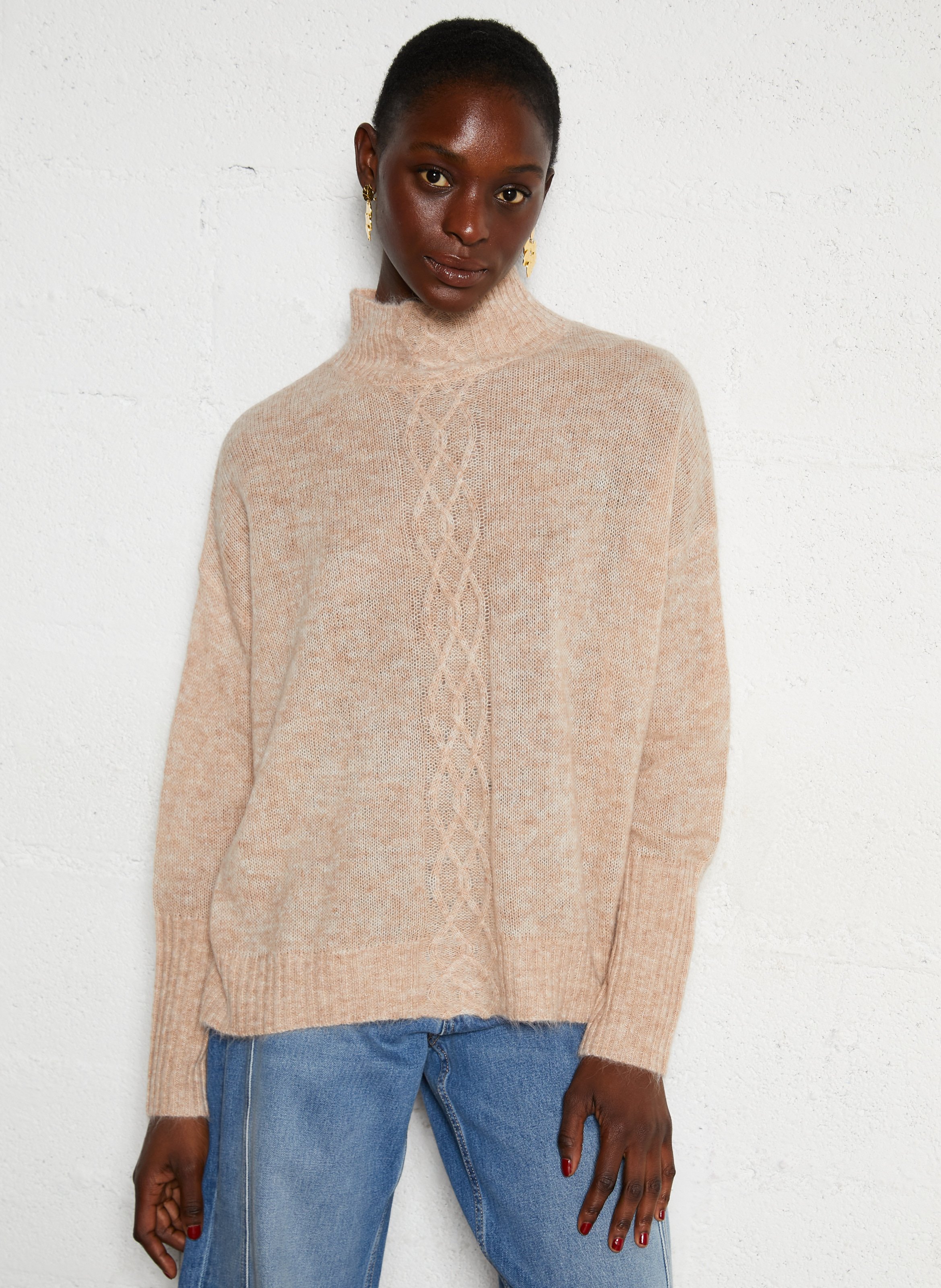 Round-neck mixed-knit cardigan BELLA JONES Beige