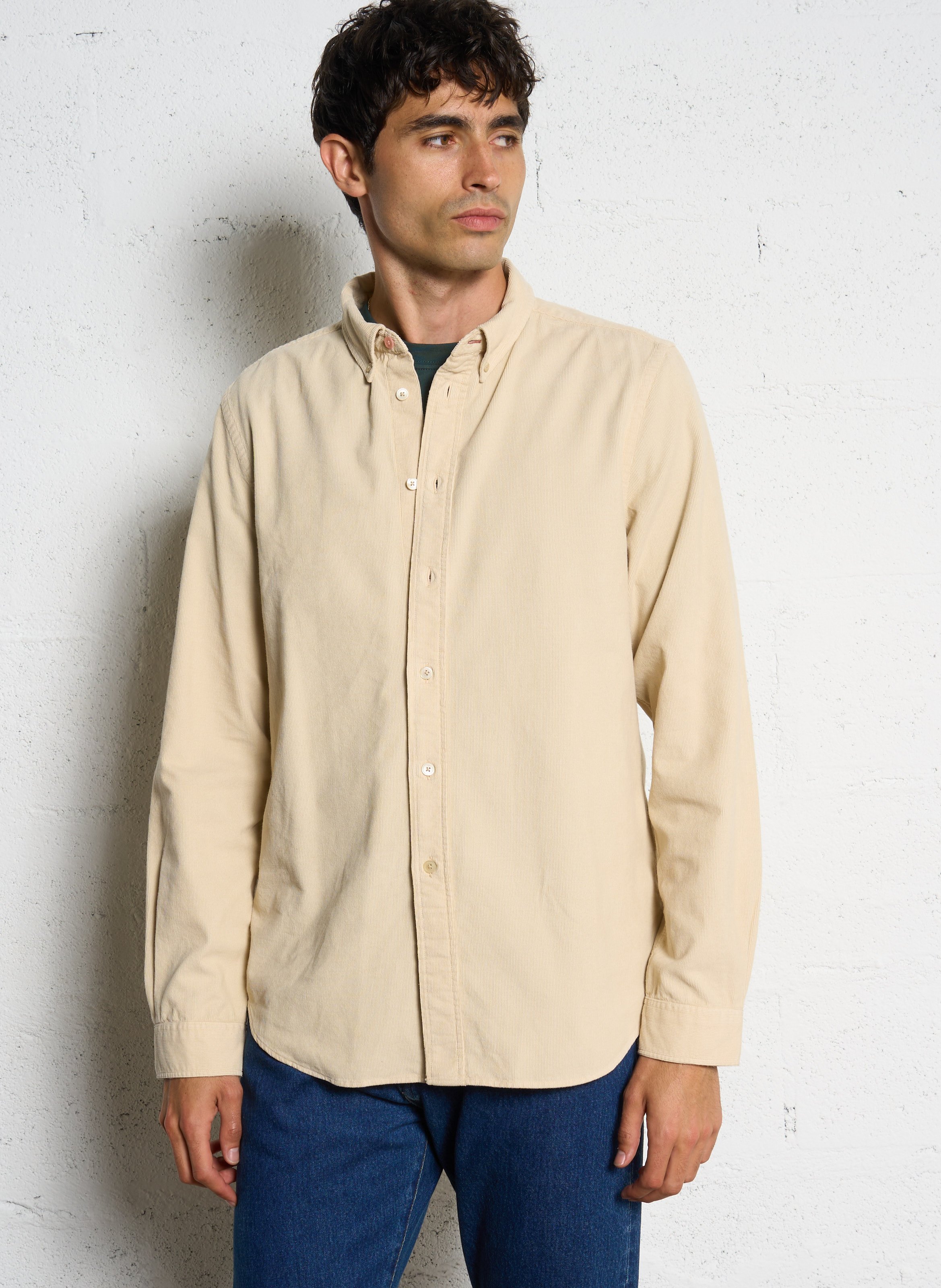 Tailored-fit shirt with American collar in corduroy. PAUL SMITH Beige