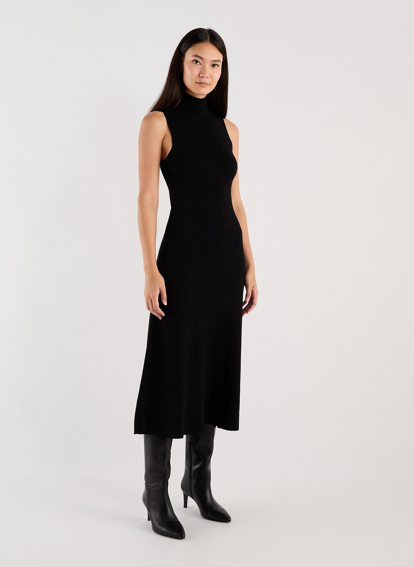 Figurbetontes langes Strass-Strickkleid SAISON 1865 Schwarz