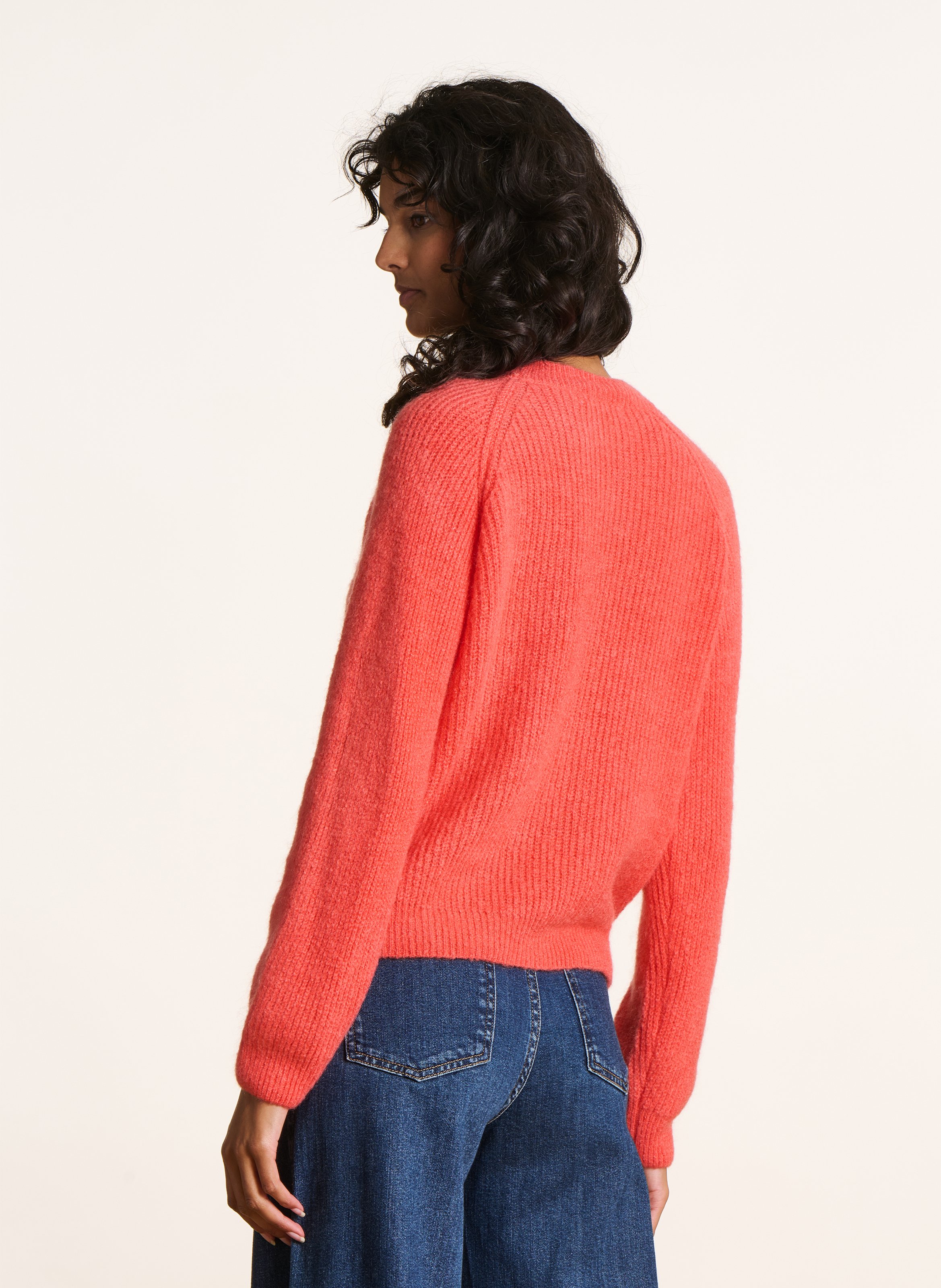 Round-neck mixed-knit straight sweater LA FEE MARABOUTEE Orange