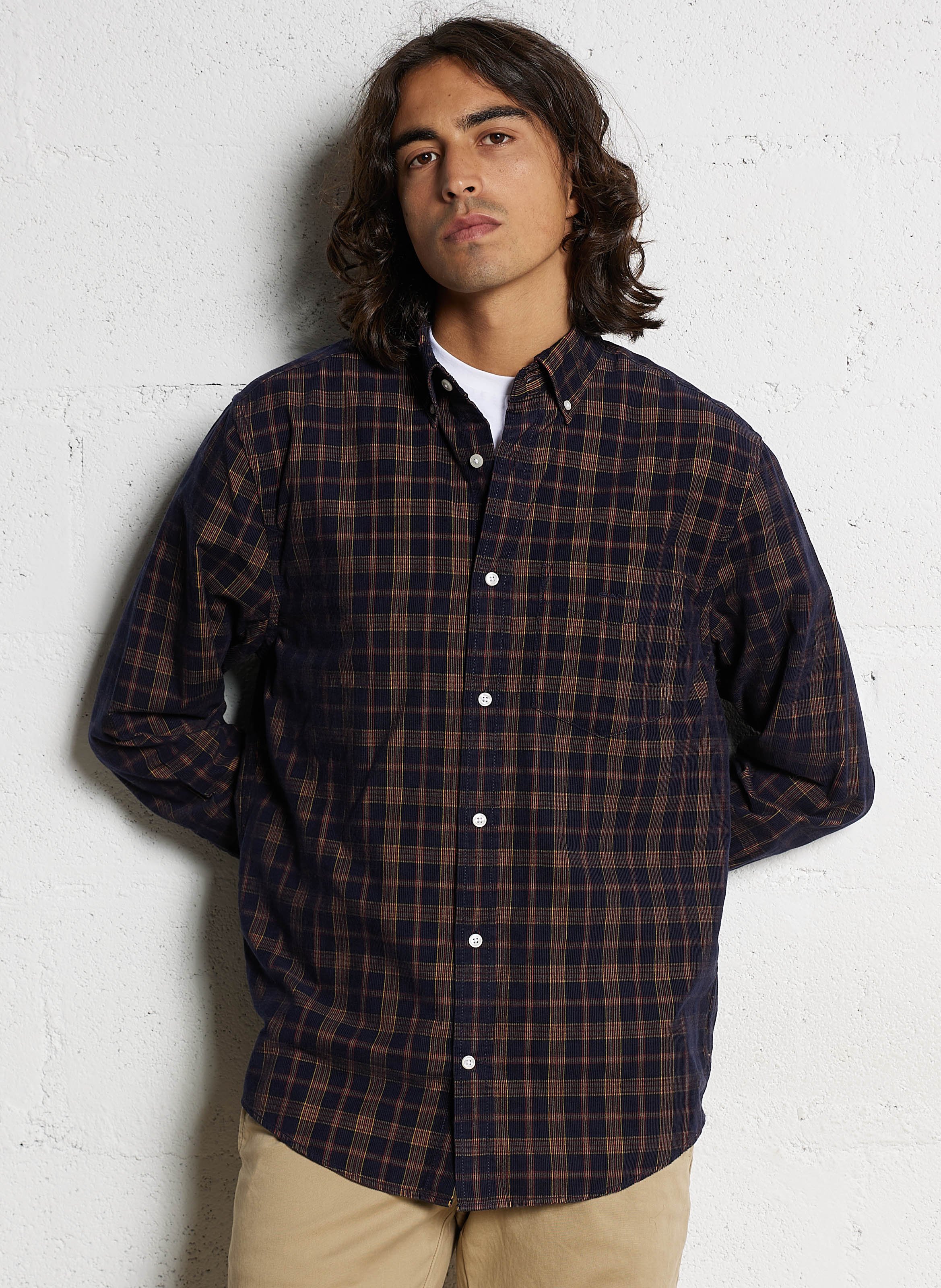 Straight shirt with American collar in checkered corduroy GANT Blue