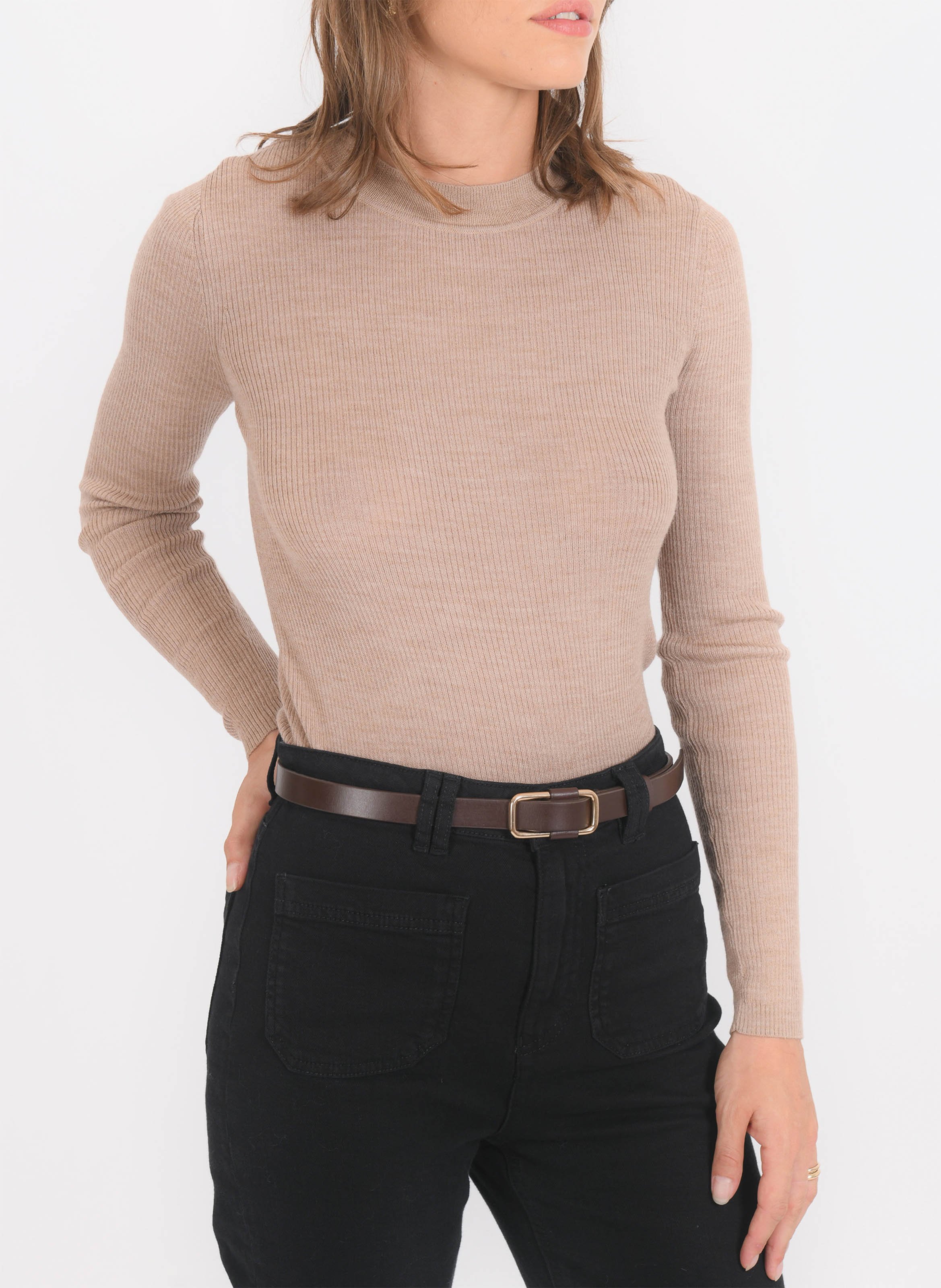 Pull col rond en laine mélangée KOOKAI Beige