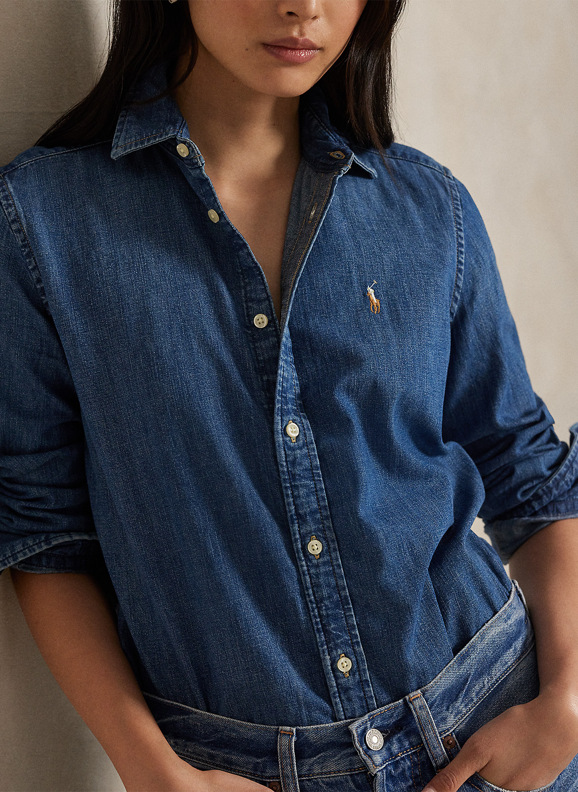 Fitted denim shirt in cotton POLO RALPH LAUREN Blue