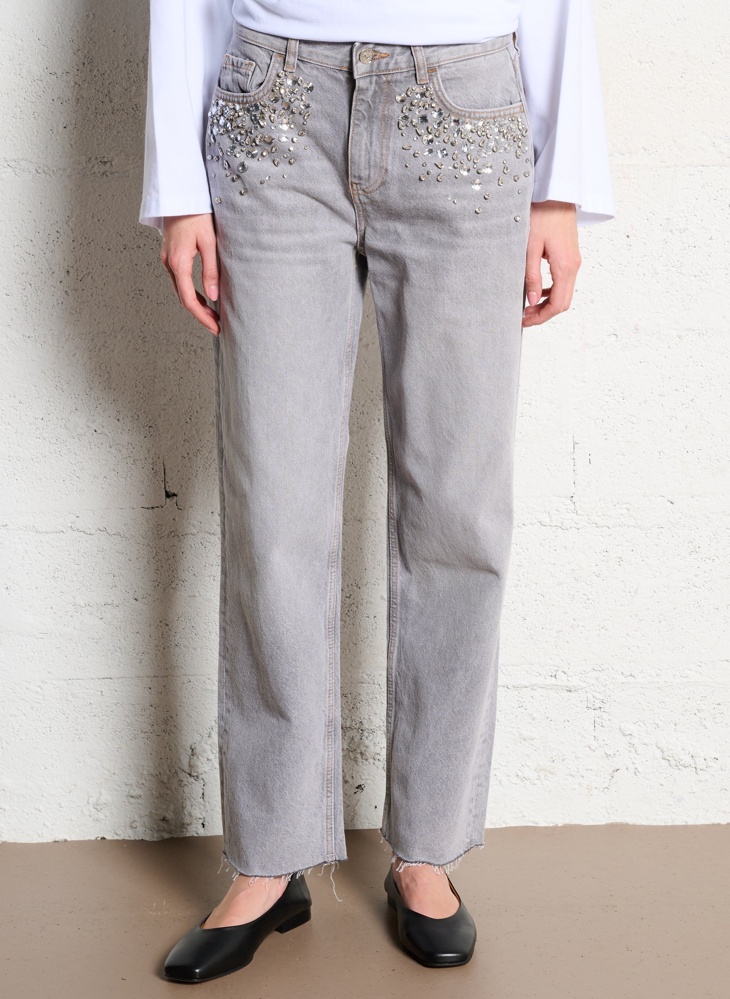 Jean droit en coton LIU JO Gris