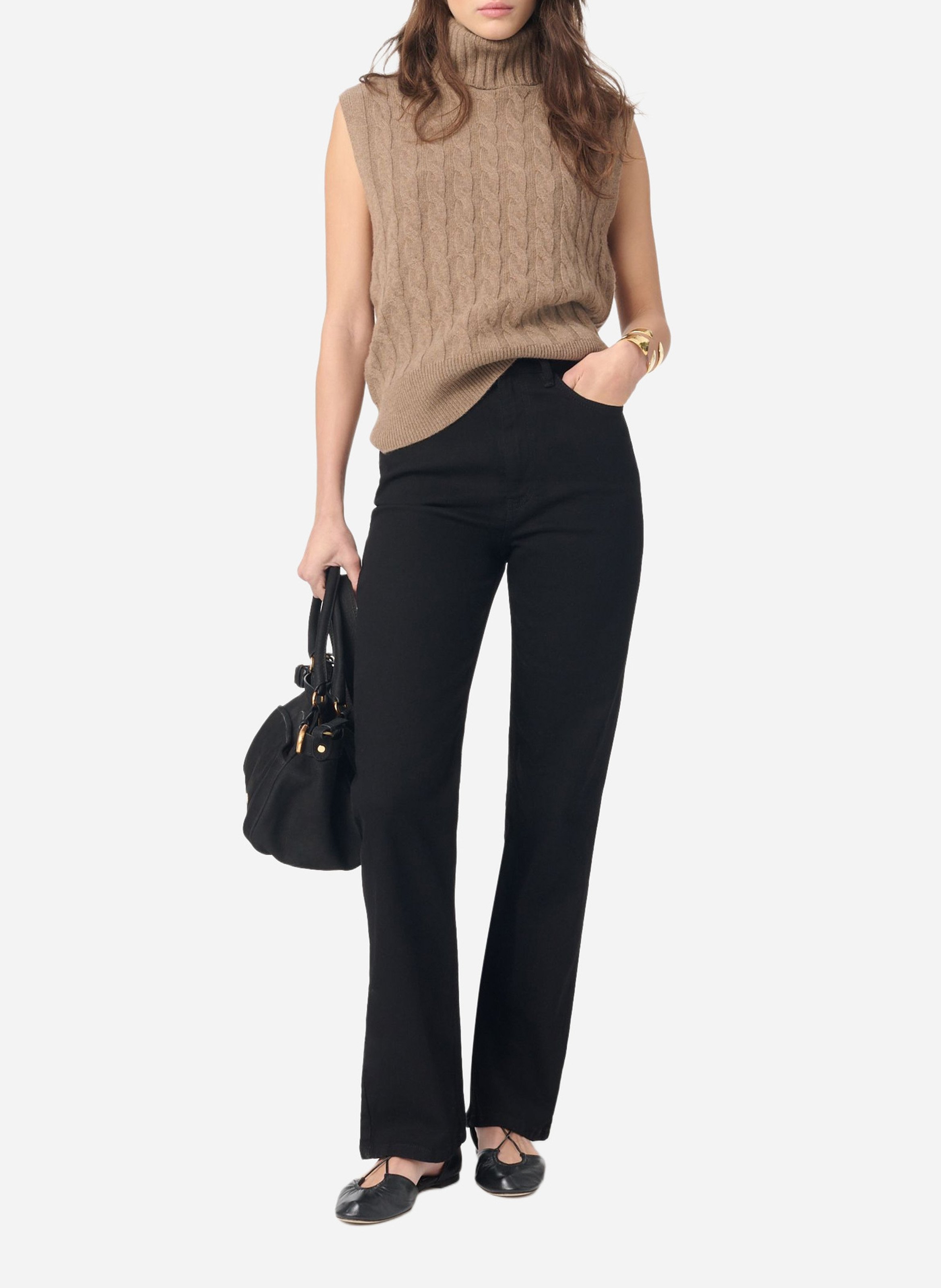 Pull droit col roulé en laine et cachemire VANESSA BRUNO Marron