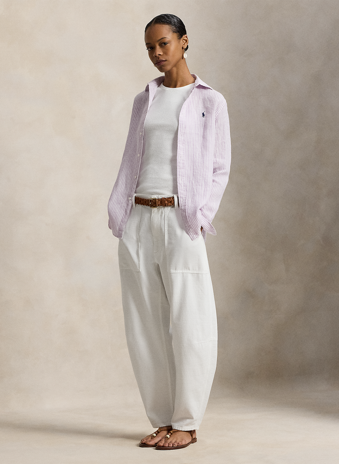 Recht, linnen overhemd met klassieke kraag Violet