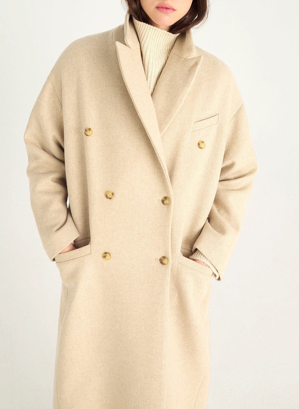 Manteau col tailleur en laine mélangée ACOTE Blanc