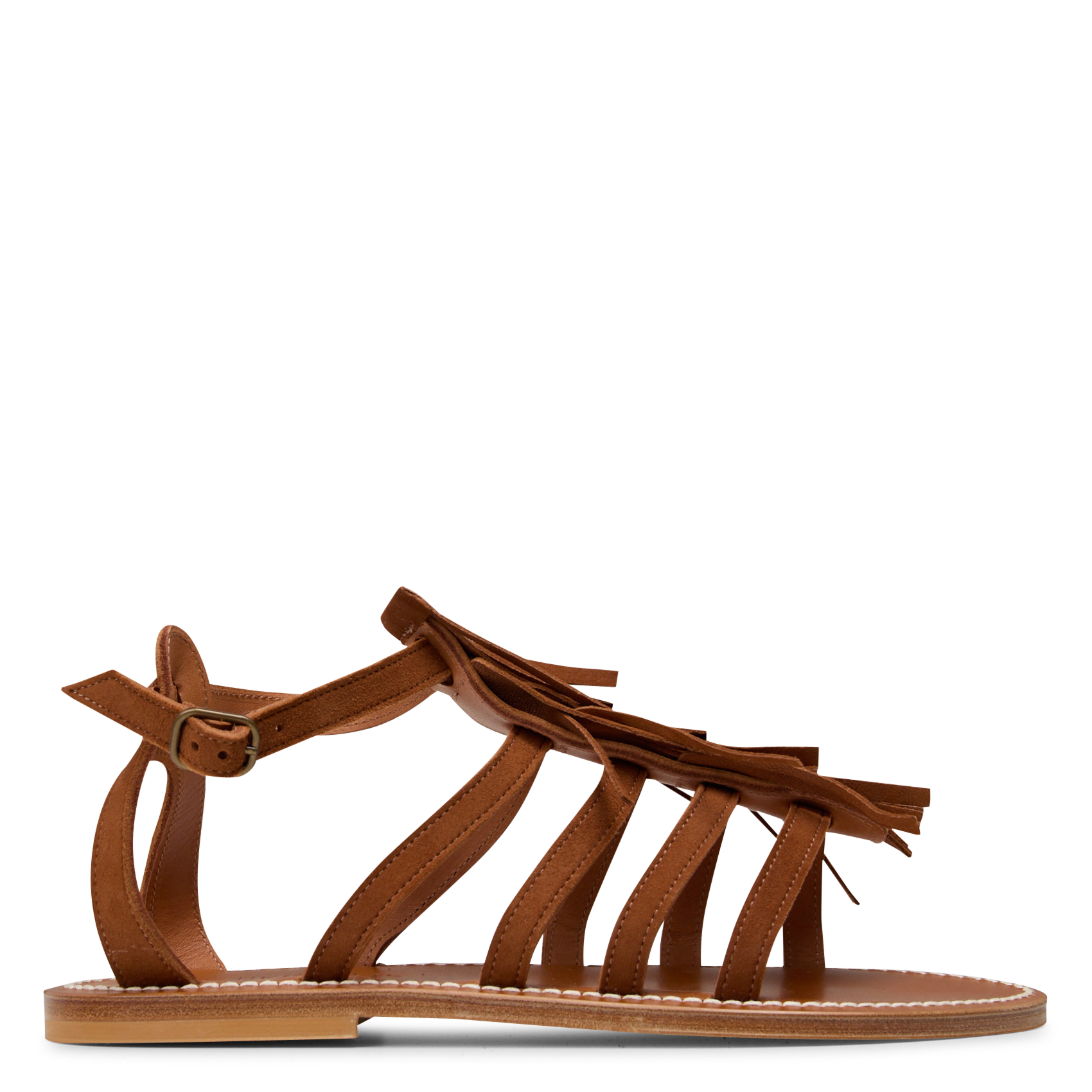 Flache Ledersandalen mit Fransen K JACQUES Braun