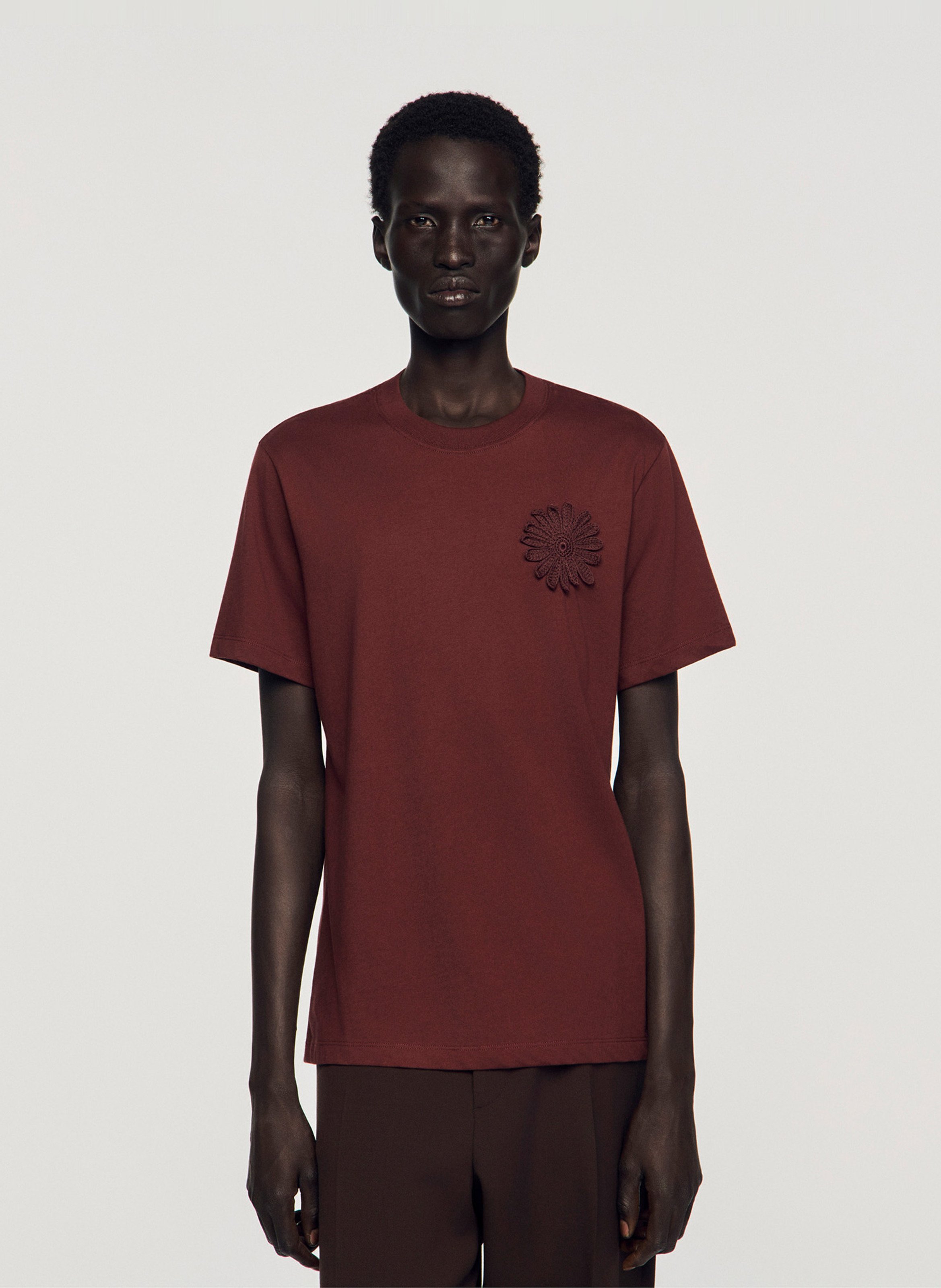 Tee-shirt droit col rond en coton SANDRO Marron