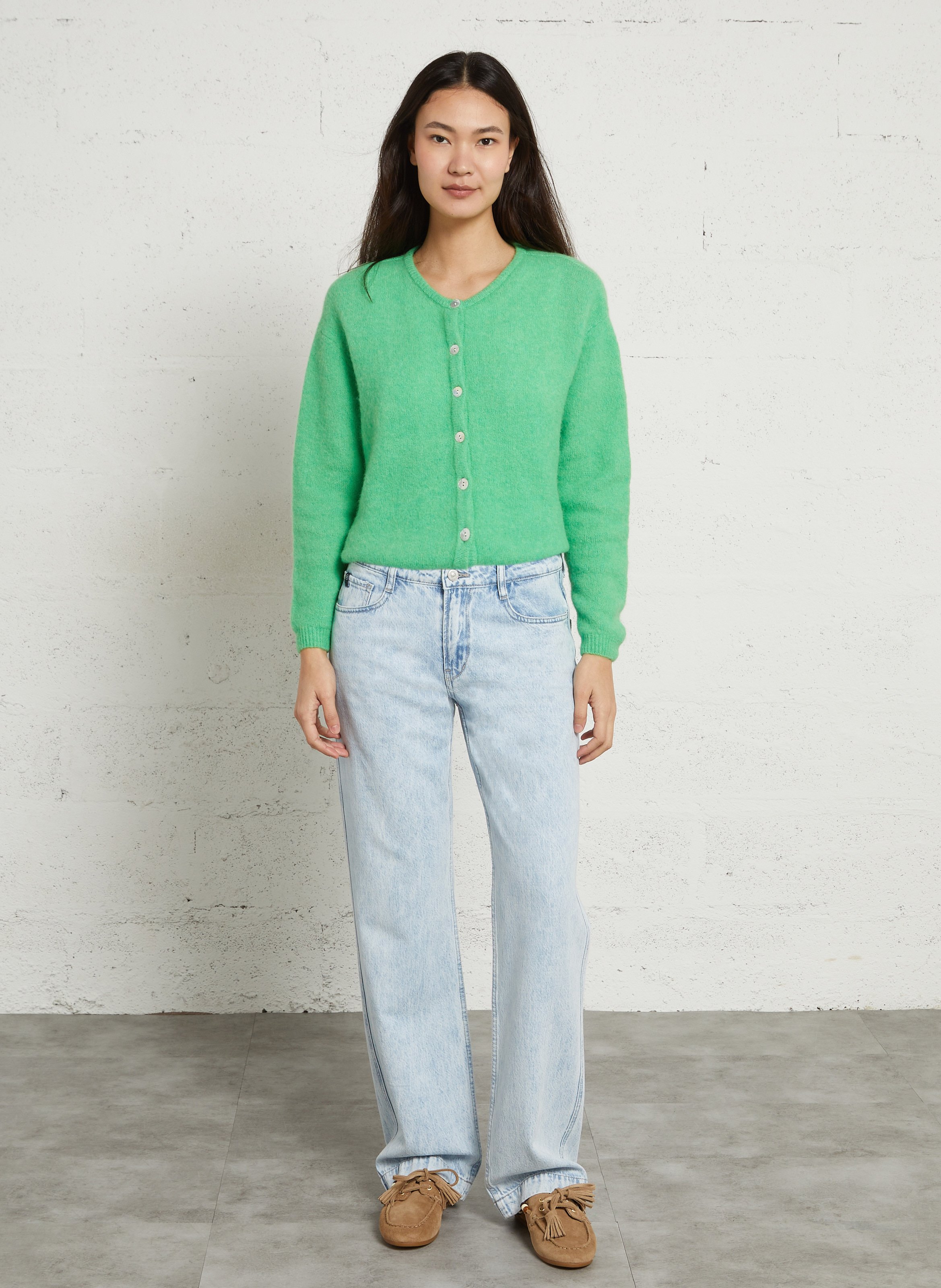 High-rise straight cotton-blend jeans LE TEMPS DES CERISES Blue