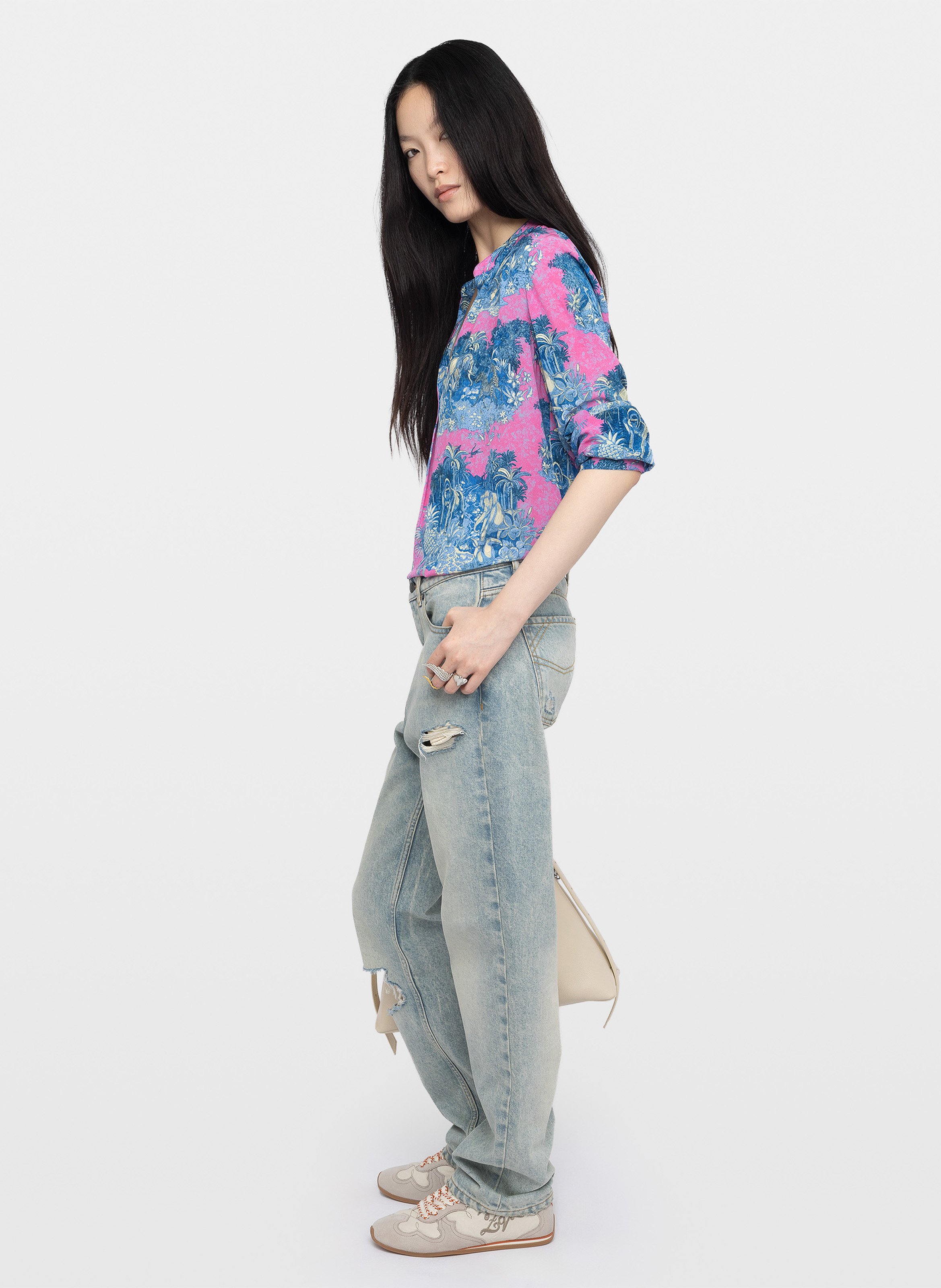 Blouse droite col V imprimée ZADIG&VOLTAIRE Rose