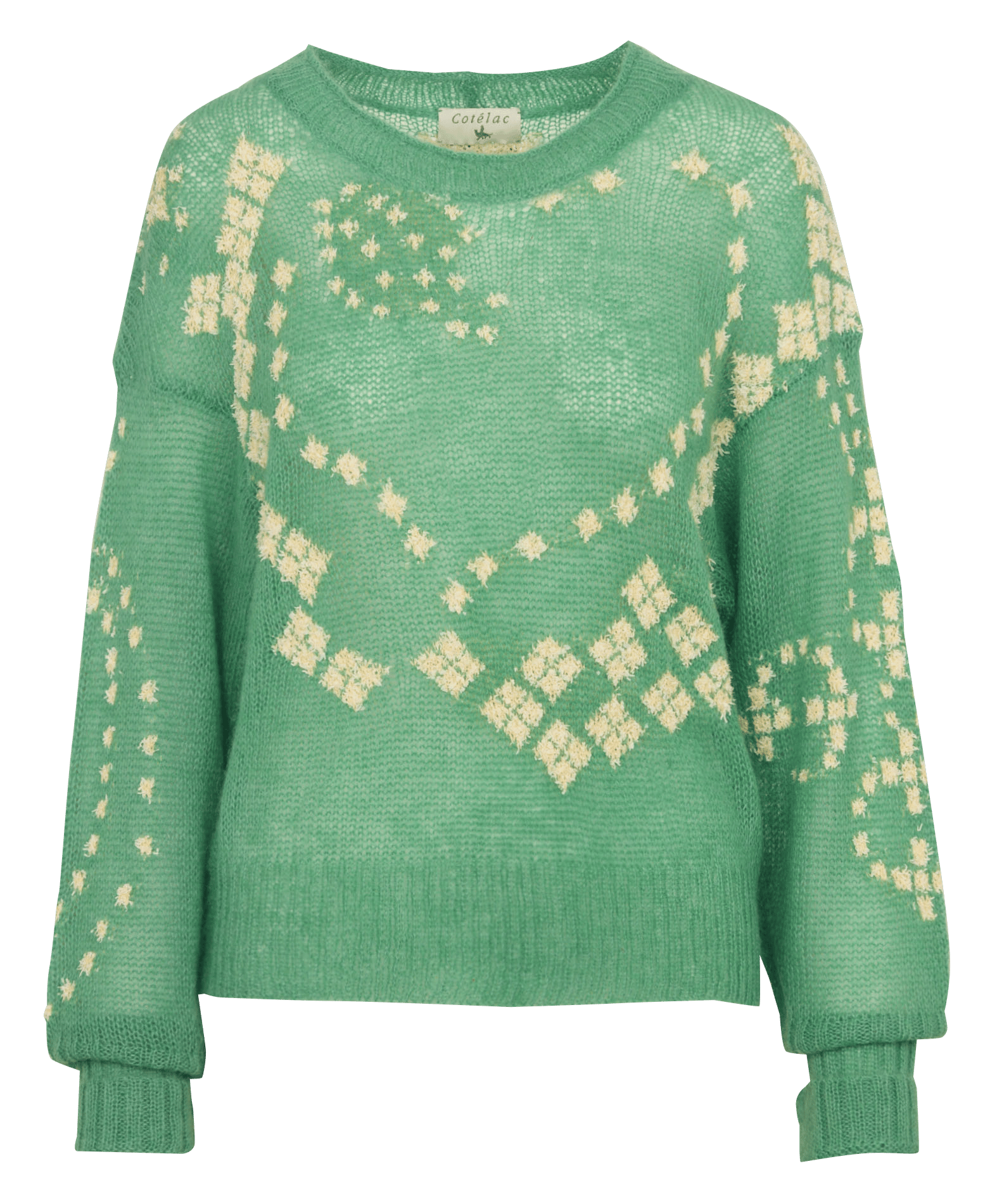 Pull ample col bateau à motif COTELAC Vert