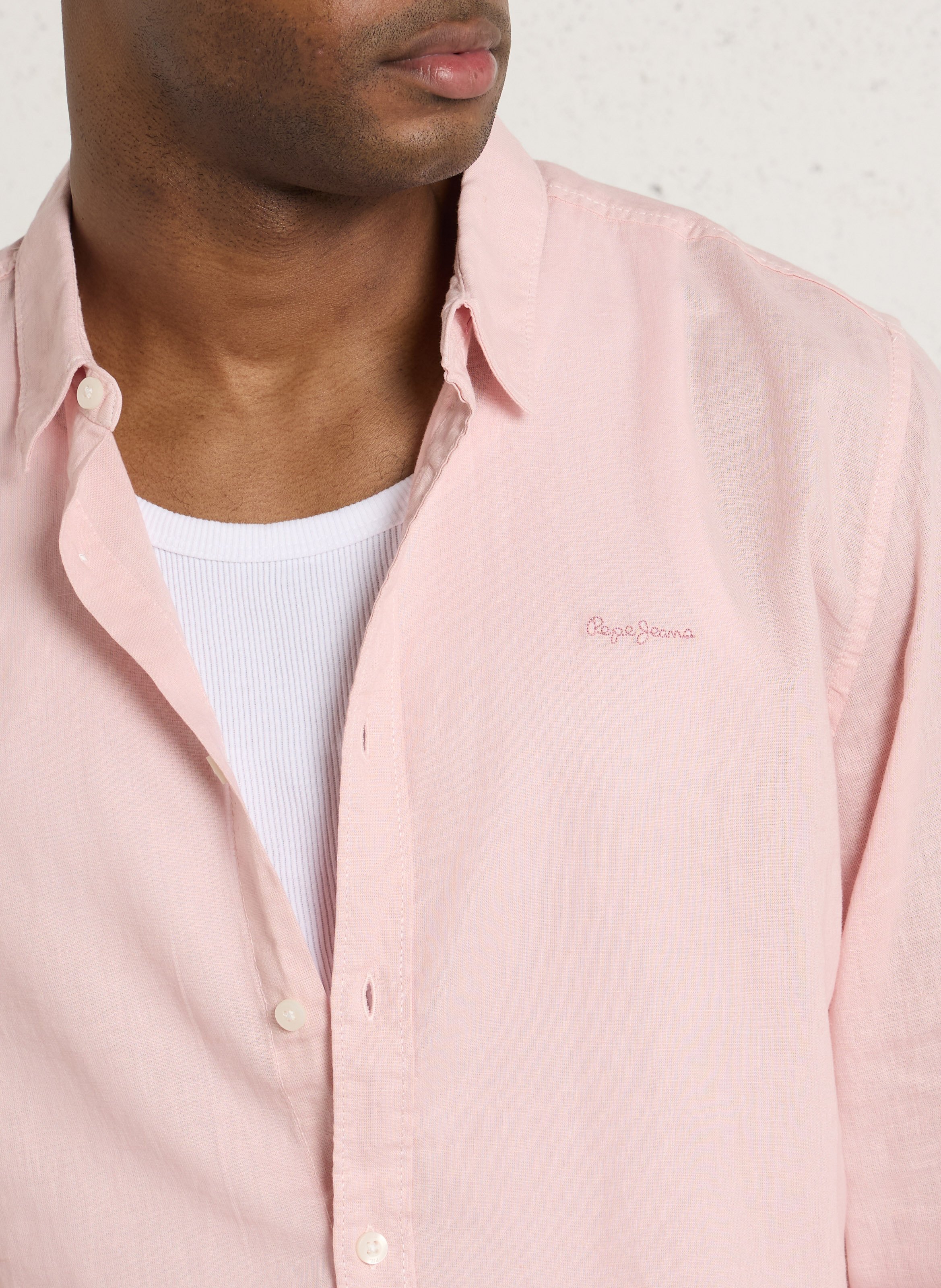 Chemise droite col classique en lin et coton mélangé PEPE JEANS Rose