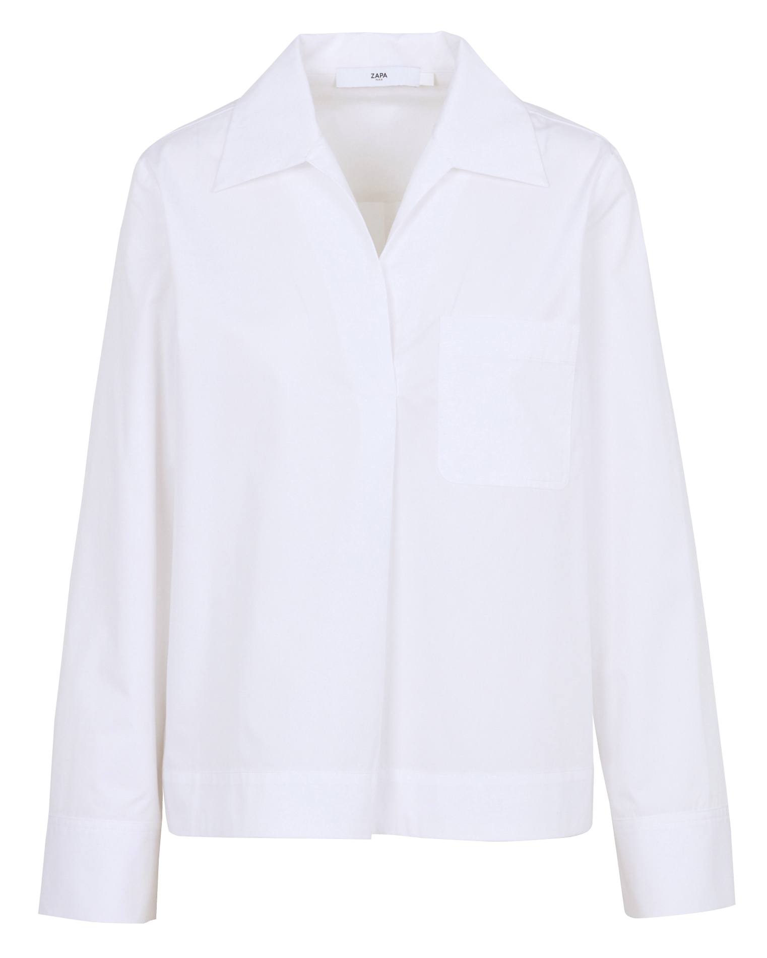 Weite Bluse mit einfarbigem Brusttasche ZAPA Weiss