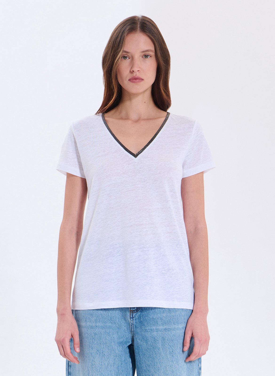 Fine linen V-neck sweater ZAPA