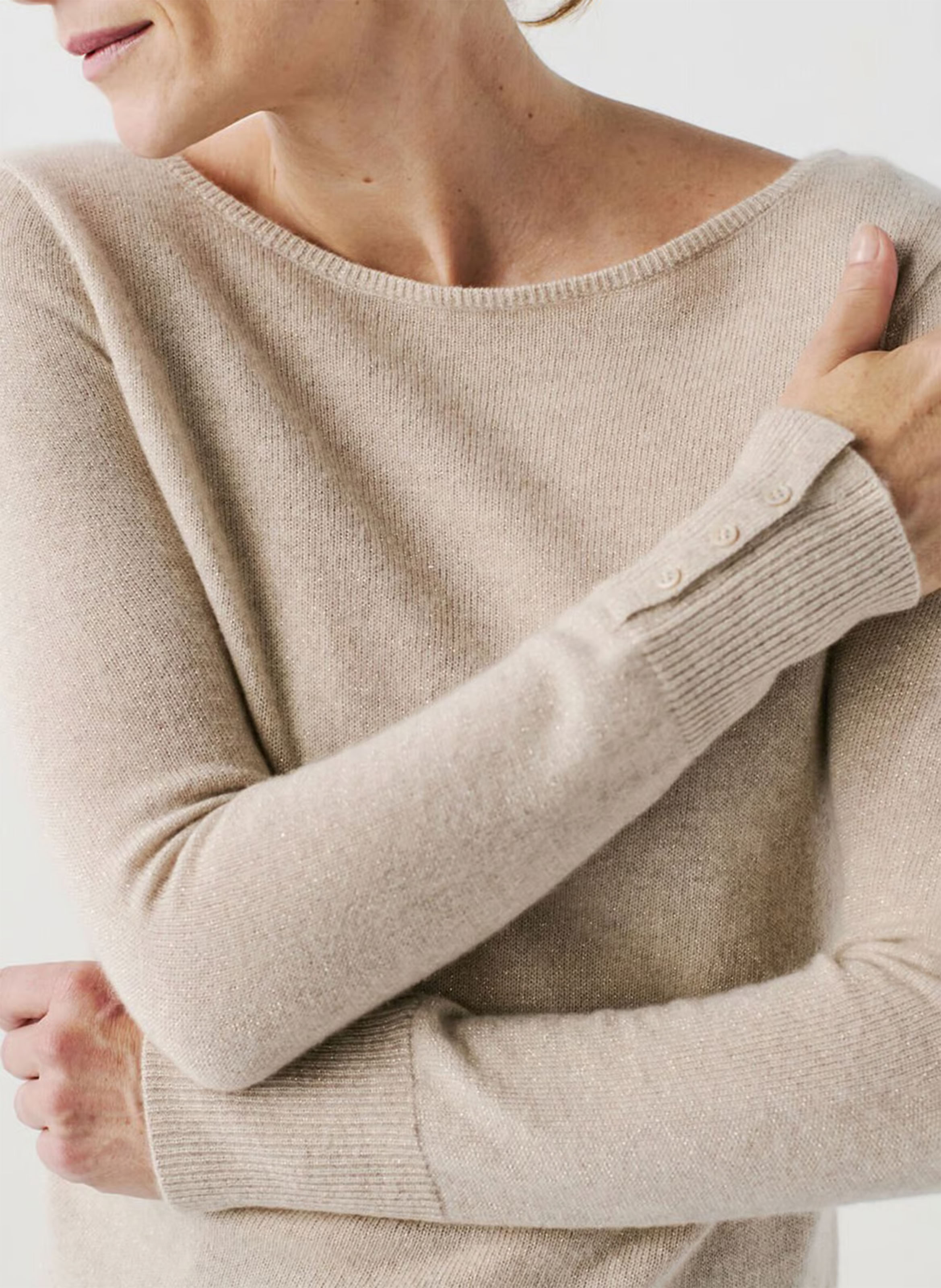 Pullover aus Kaschmir-Mix in Metallic-Optik mit U-Boot-Ausschnitt CAROLL Beige