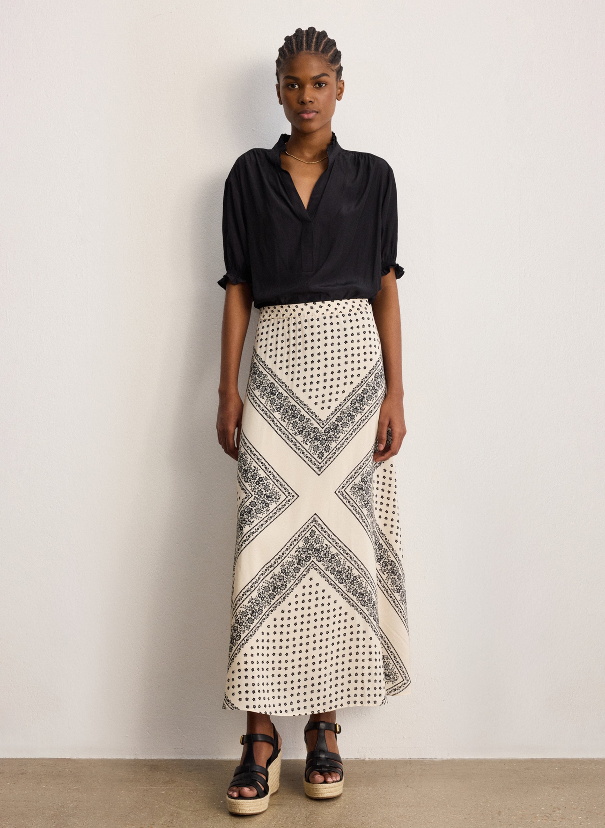 Jupe midi imprimée PABLO Beige