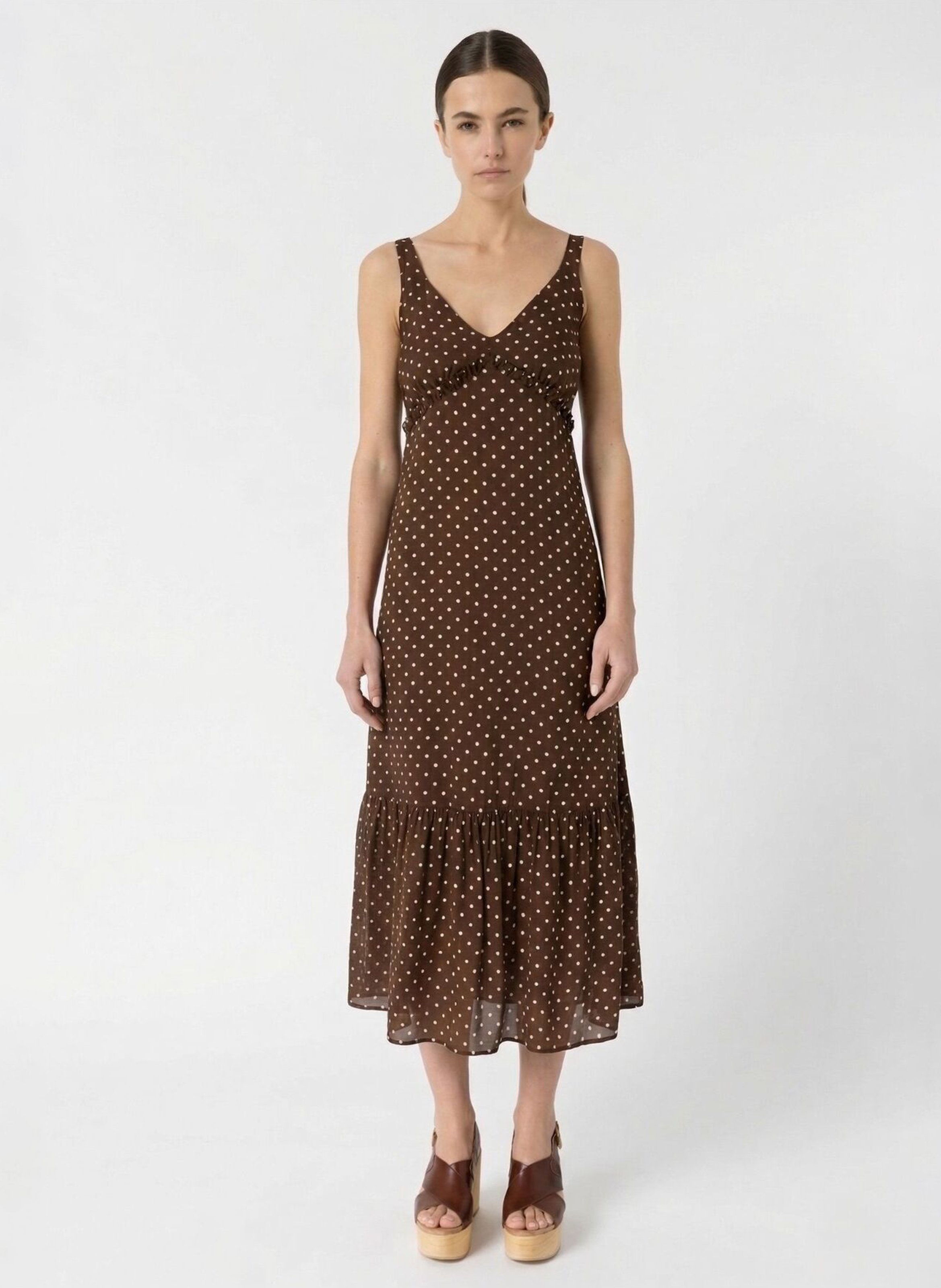 Robe longue col V imprimée GERARD DAREL Marron