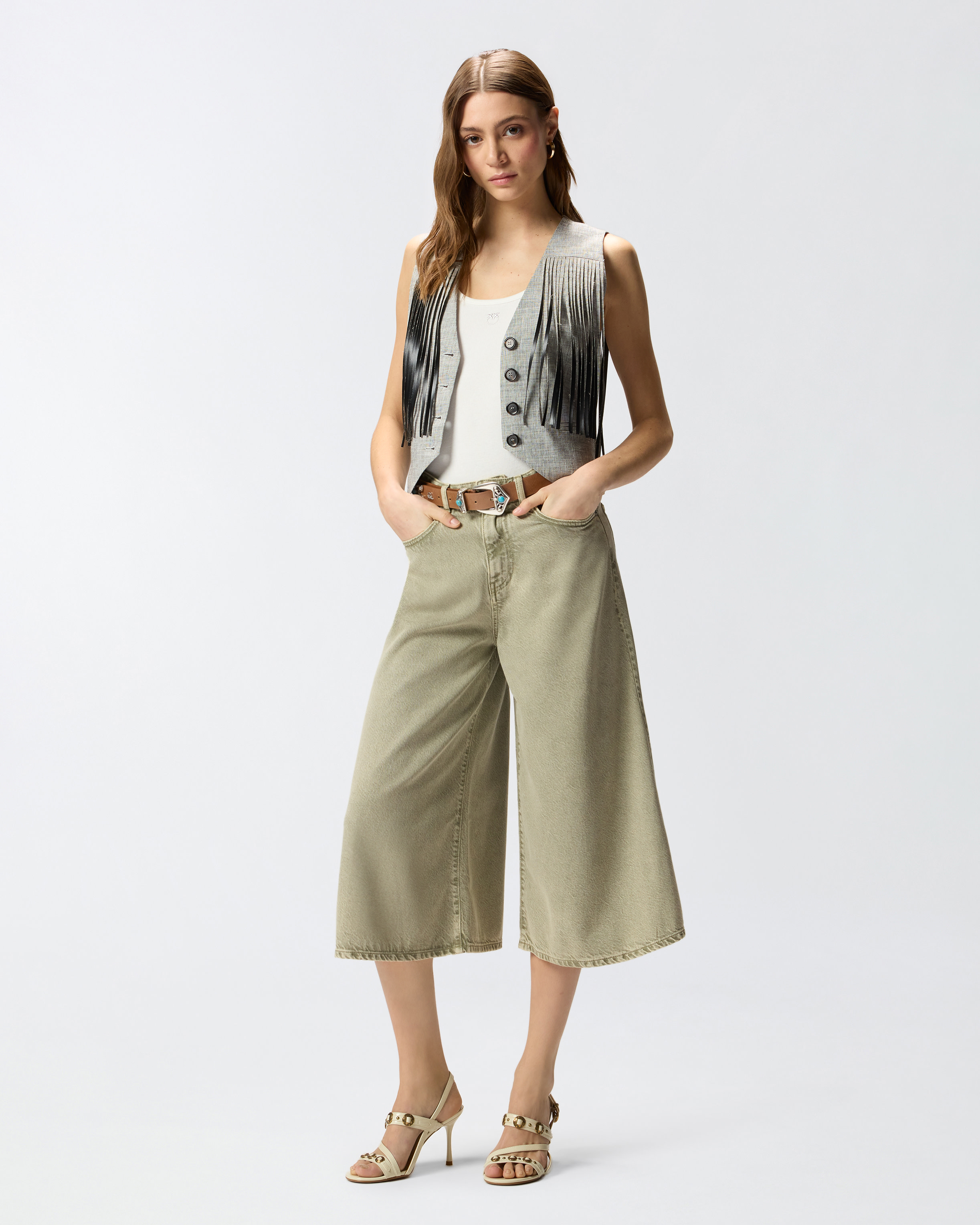 Tank top with golden love birds appliqué PINKO White