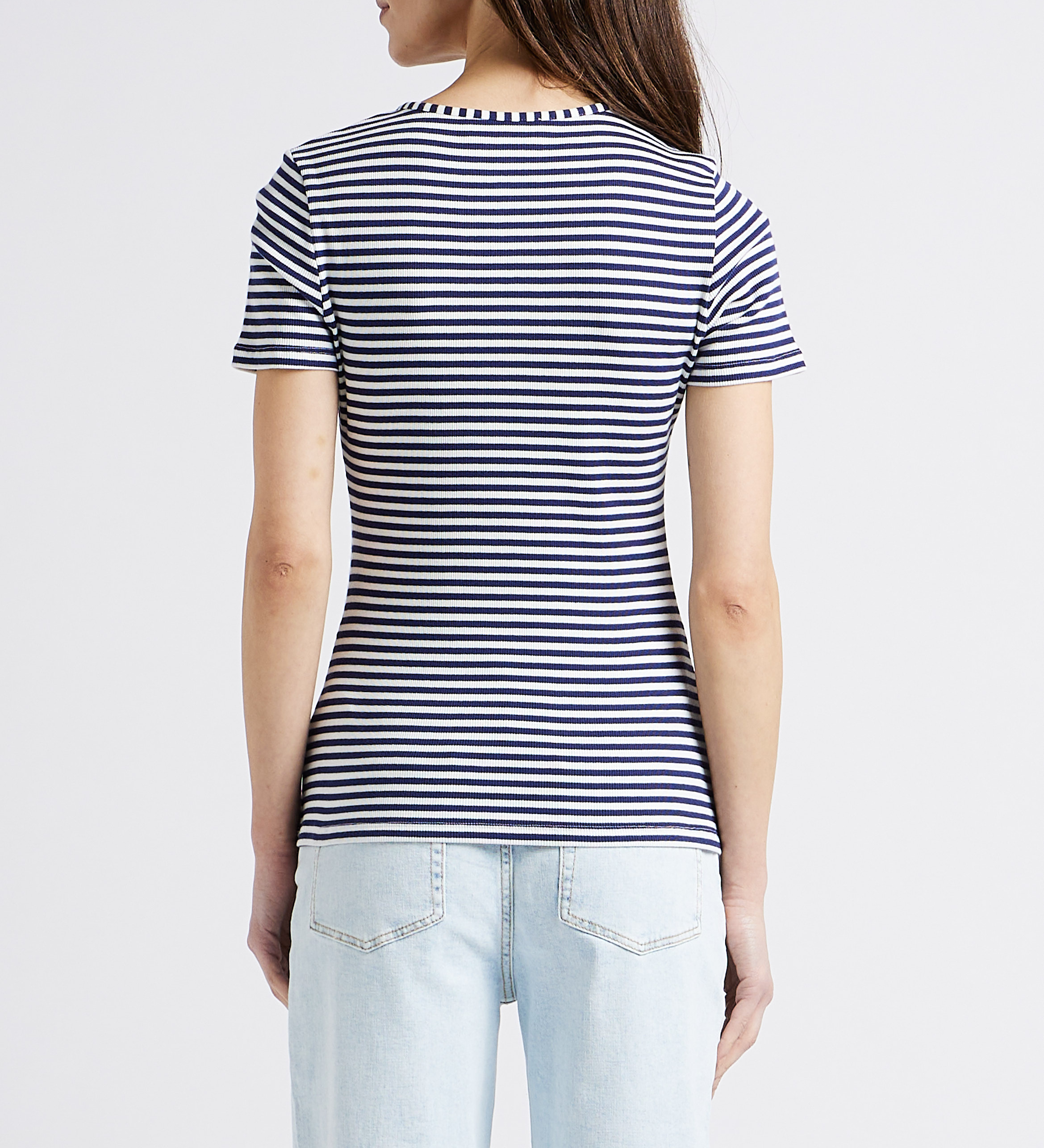 Top col tunisien en coton bio à rayures MAISON LABICHE Bleu