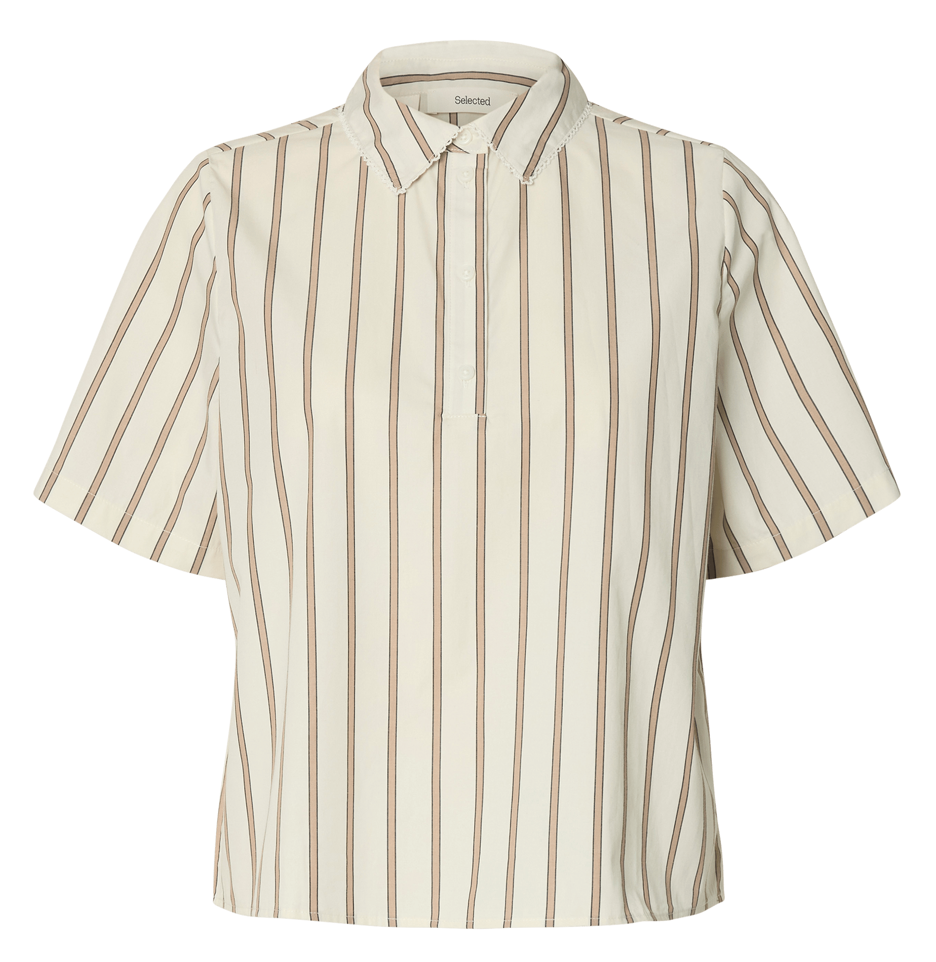 Striped straight organic cotton shirt SELECTED Grey