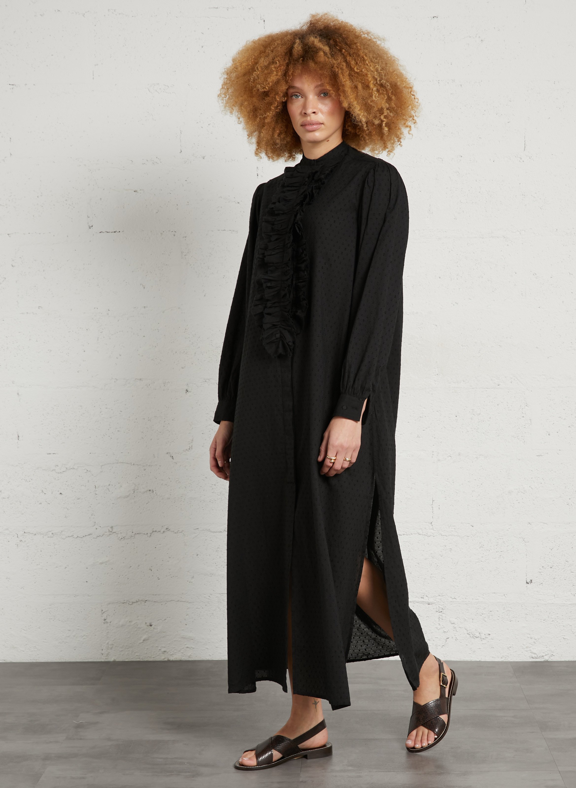 Langes Baumwollkleid mit Rundhalsausschnitt LAURENCE BRAS Schwarz