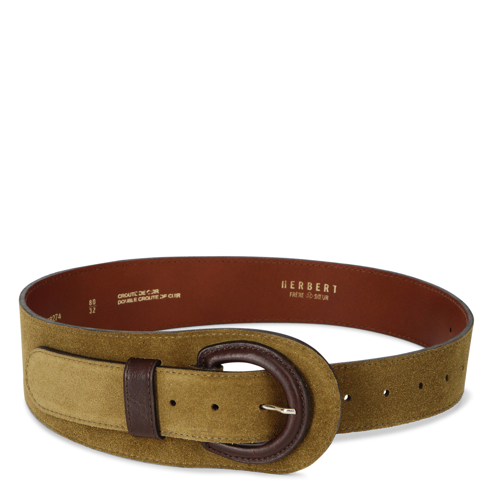 Ceinture à boucle en cuir suédé HERBERT FRERE SOEUR Marron