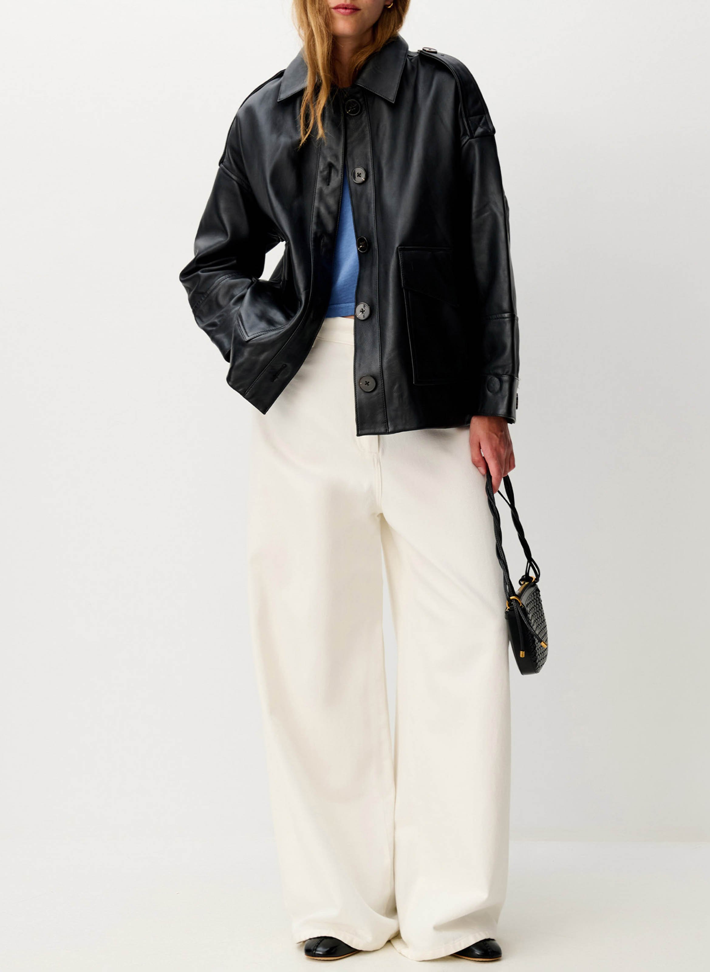 Oversized buttoned leather jacket SESSUN Black