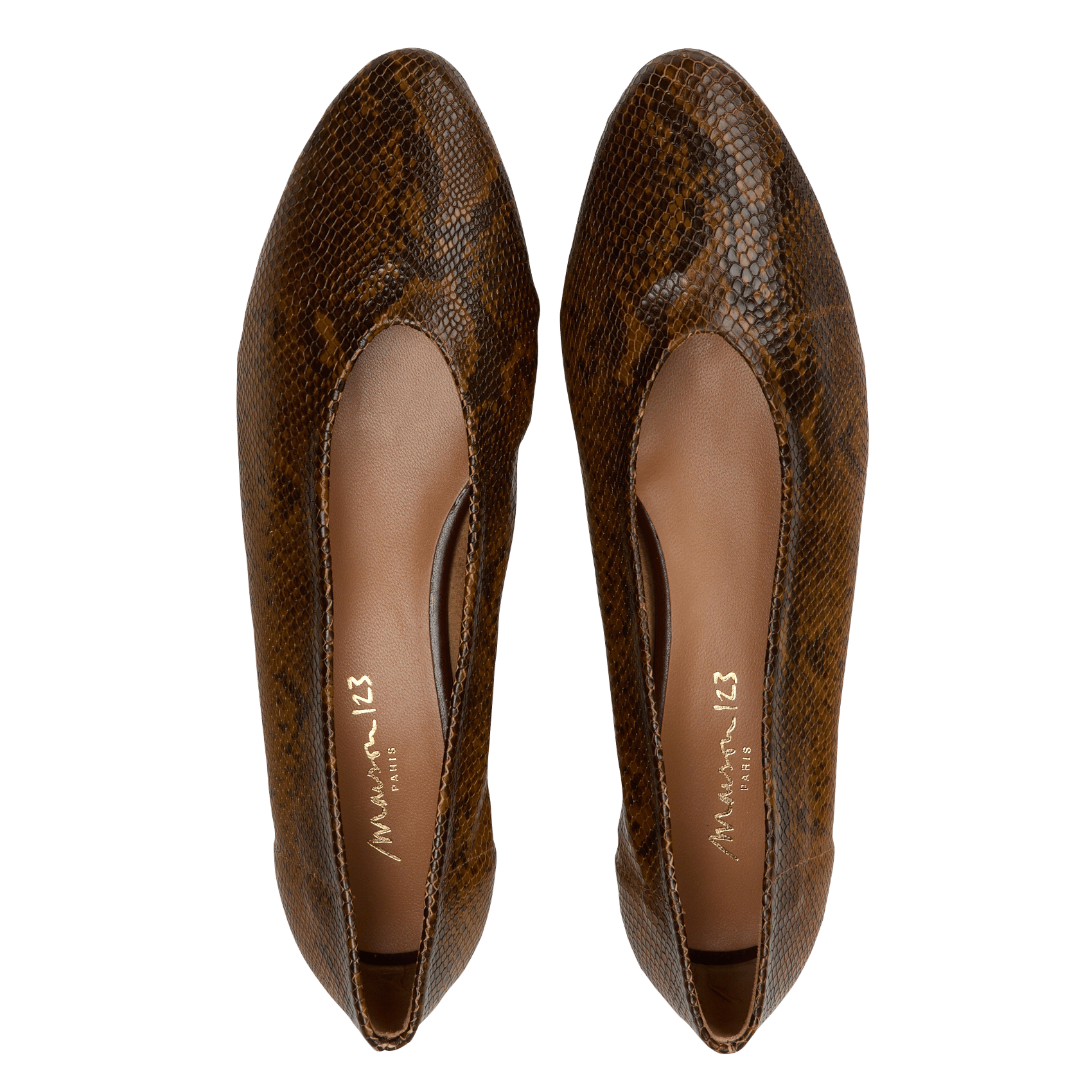 Leather Python Effect Ballerina Flats MAISON 123 Beige