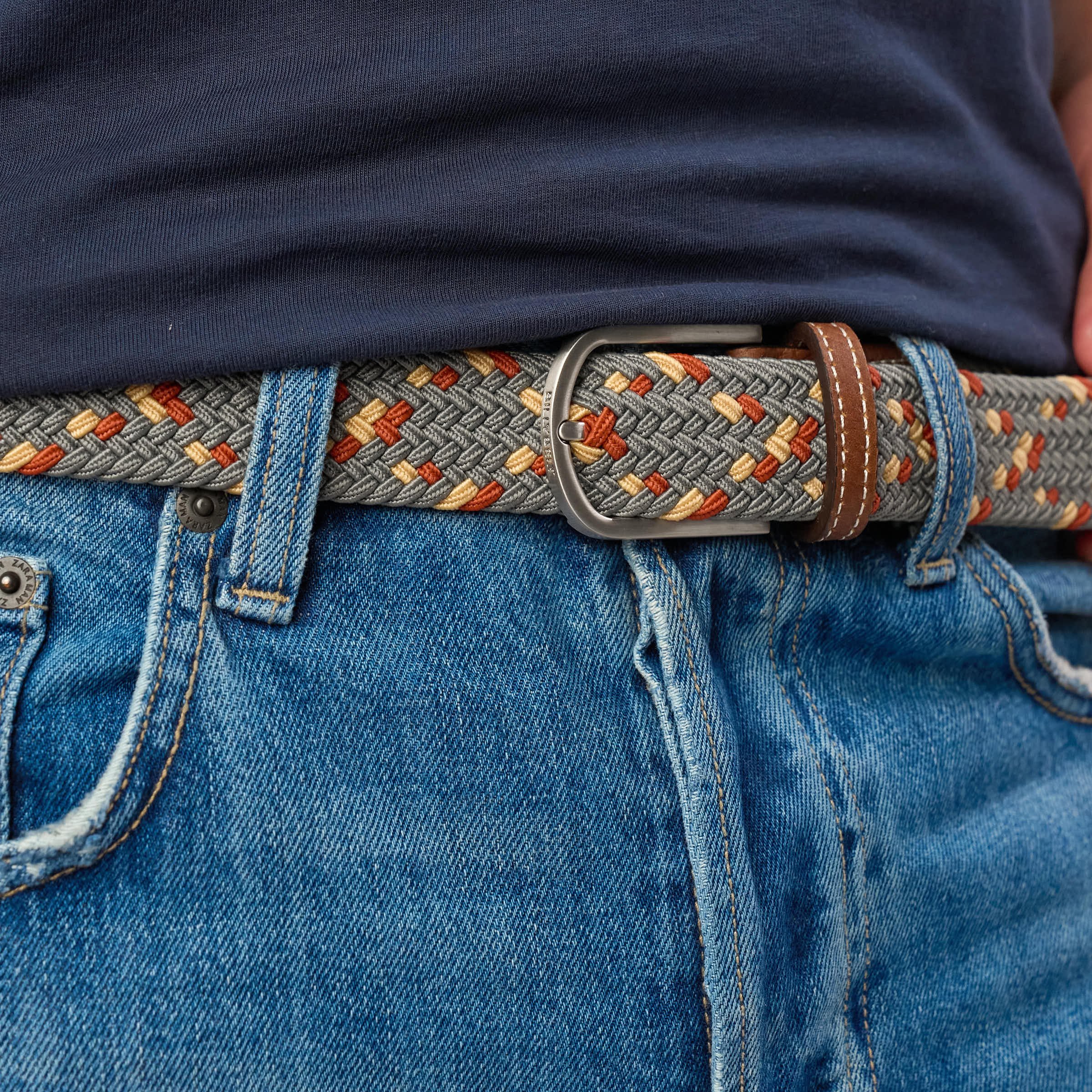 Multicolored braided elastic belt BILLYBELT Grey