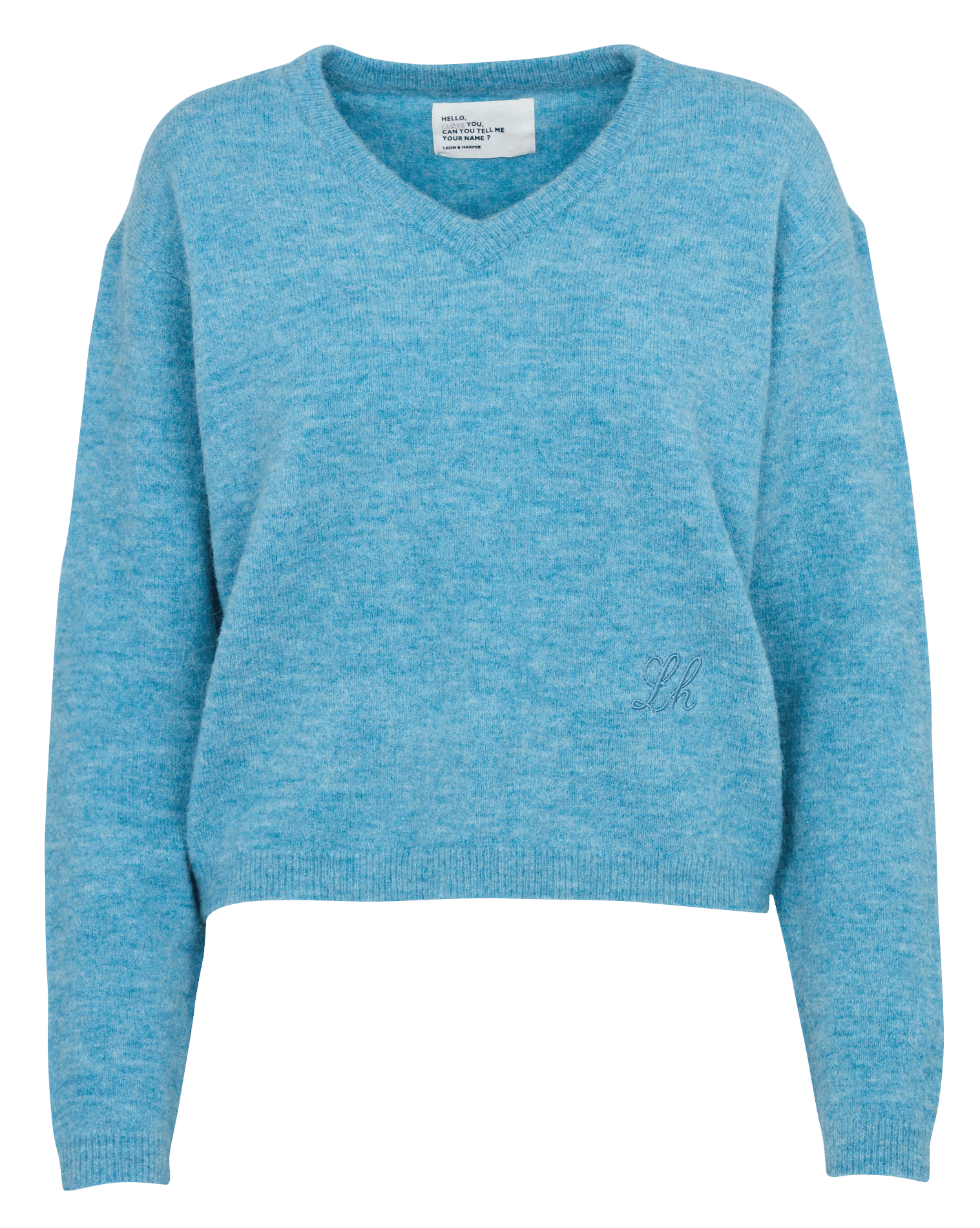 Pull court à col v à logo brodé LEON & HARPER Bleu