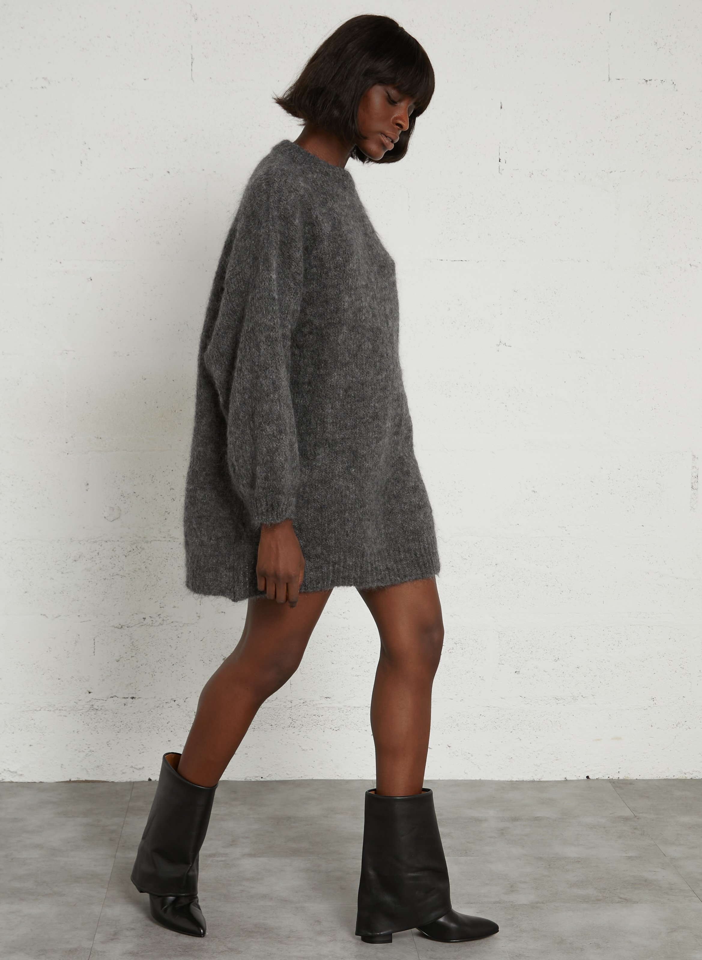 Round-neck wool-blend sweater dress DES PETITS HAUTS Grey