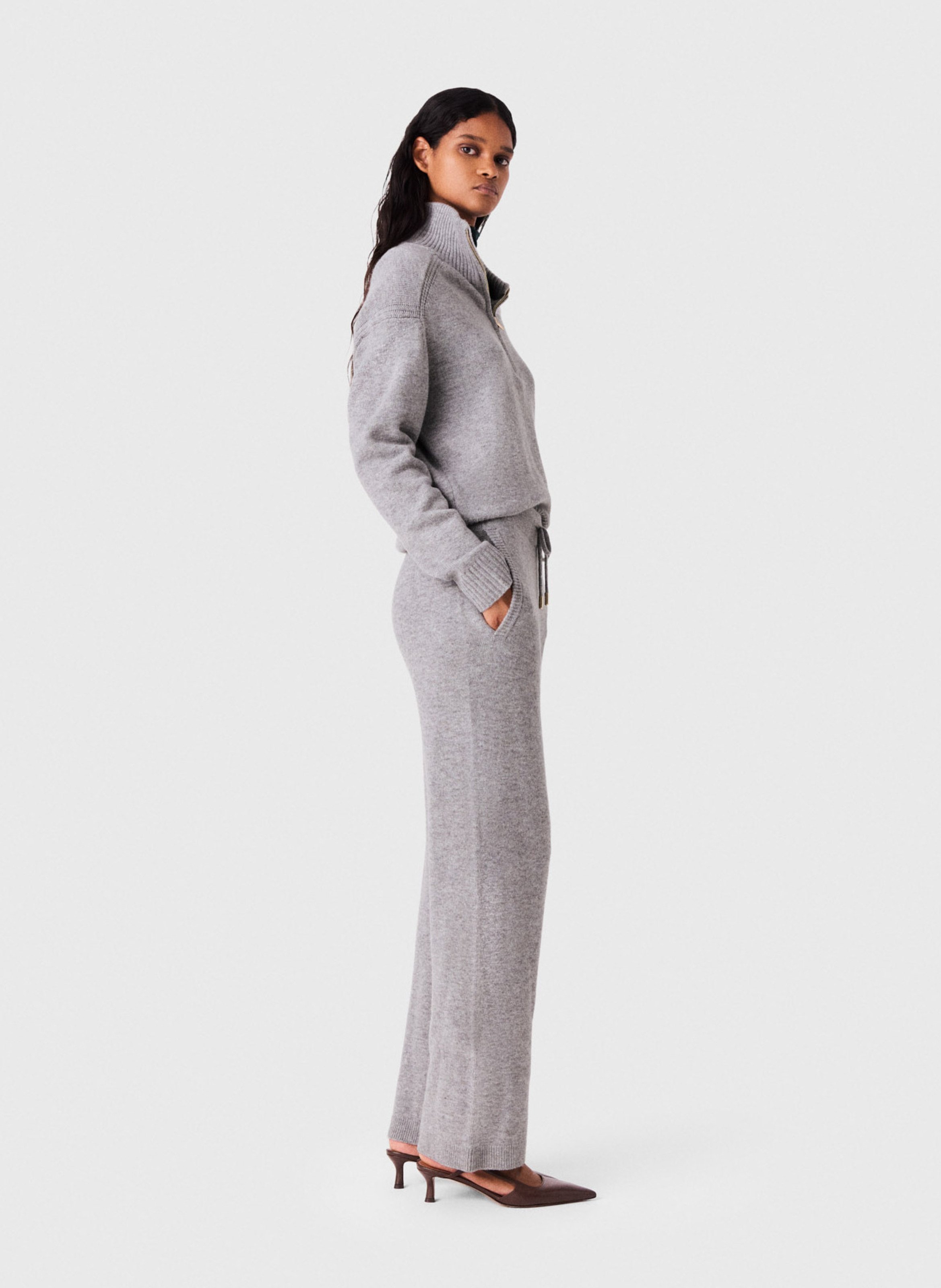 Pantalon droit en laine mélangée MAJE Gris