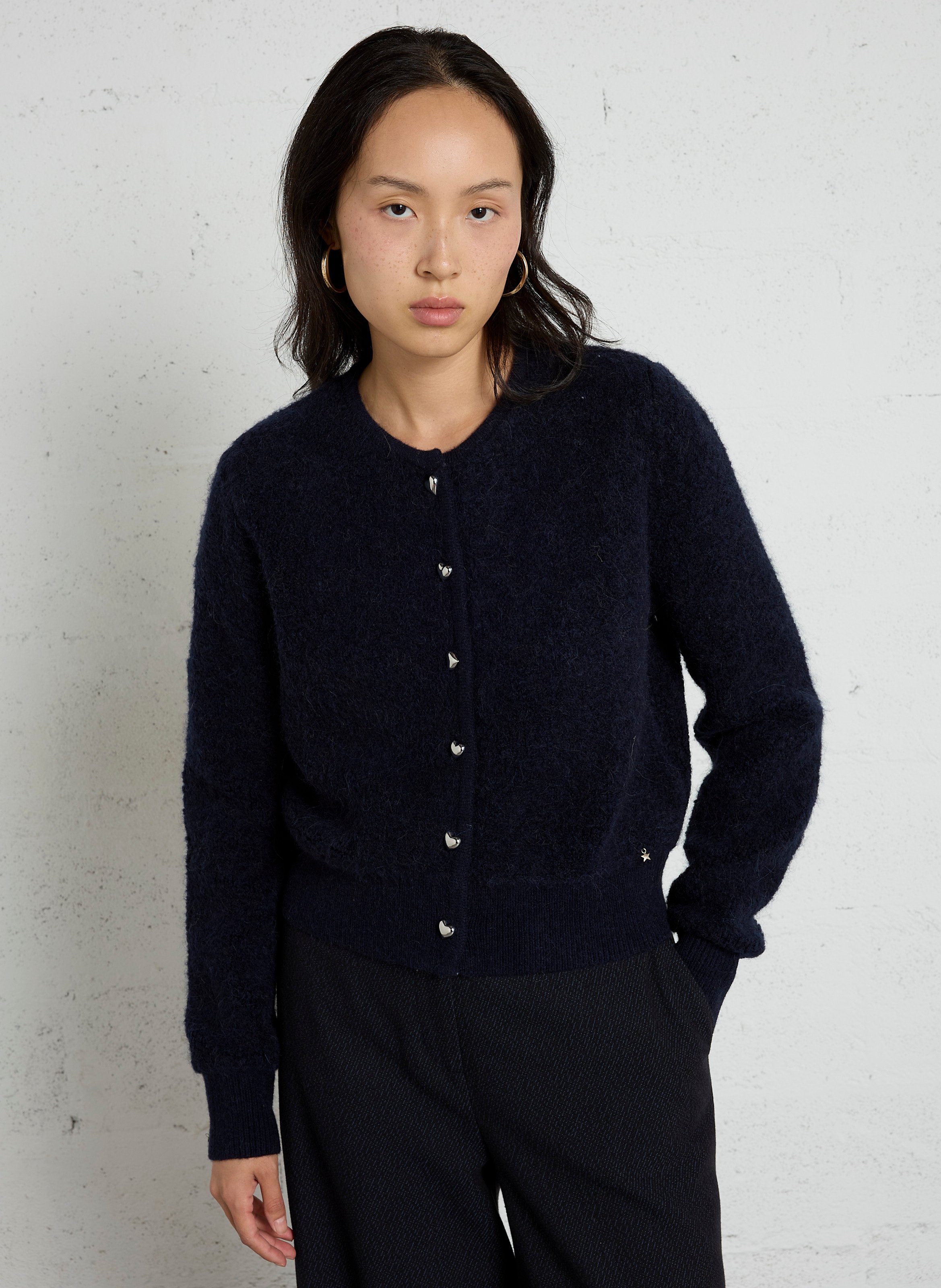 Straight round-neck wool-blend cardigan DES PETITS HAUTS Blue