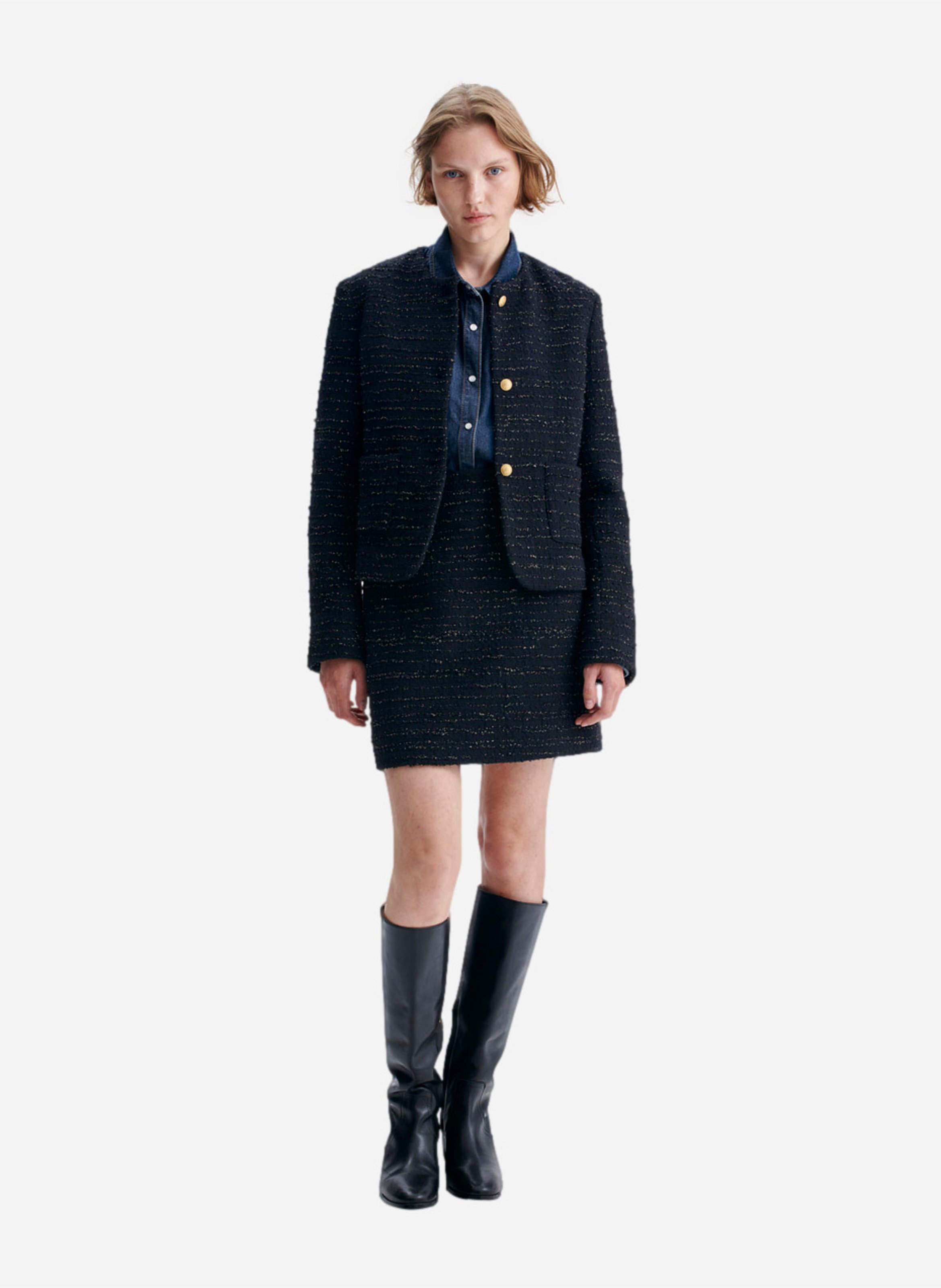 Kurzer, gerade geschnittener Tweed-Rock VANESSA BRUNO Schwarz