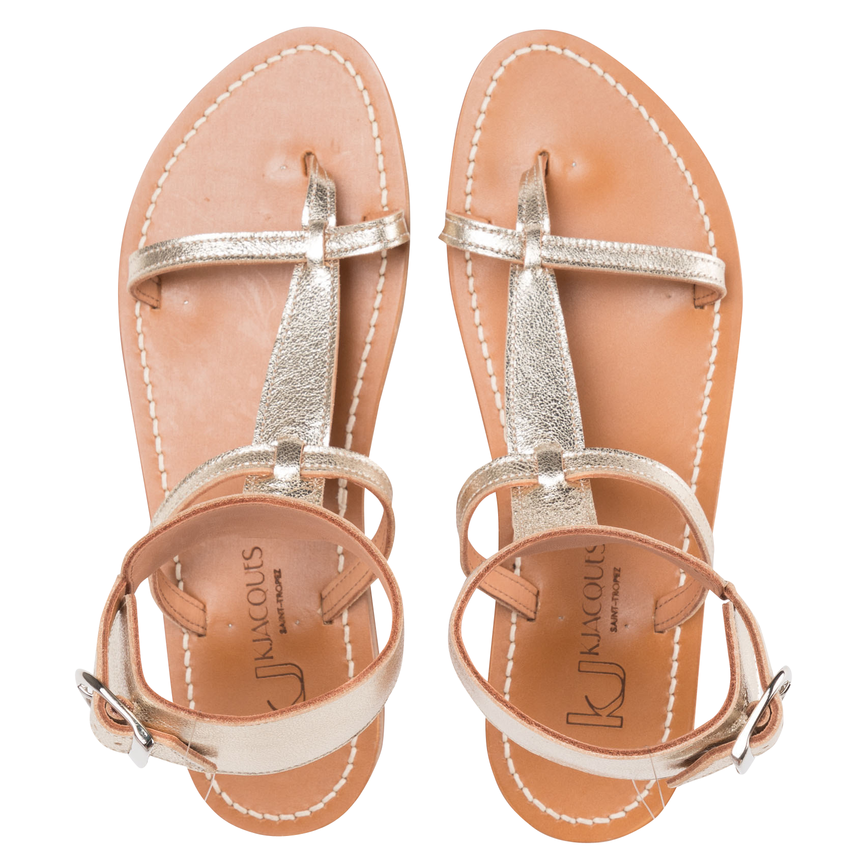 Flat leather sandals with ankle bracelet K JACQUES Golden