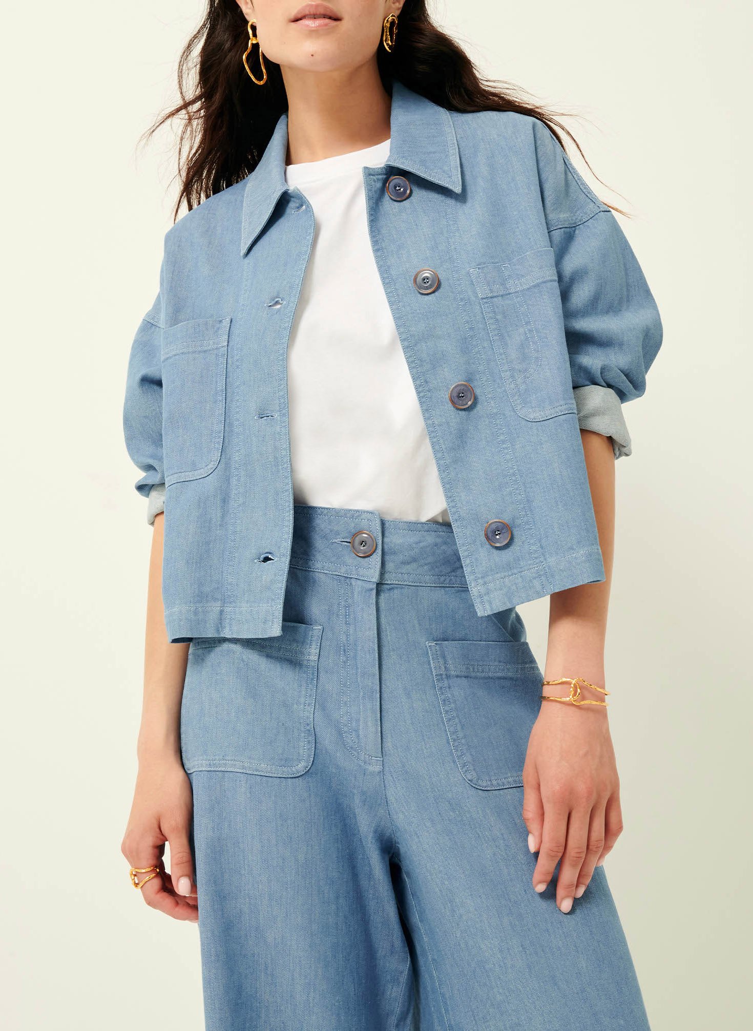 Surchemise droite col classique en coton et lin mélangé SESSUN Bleu