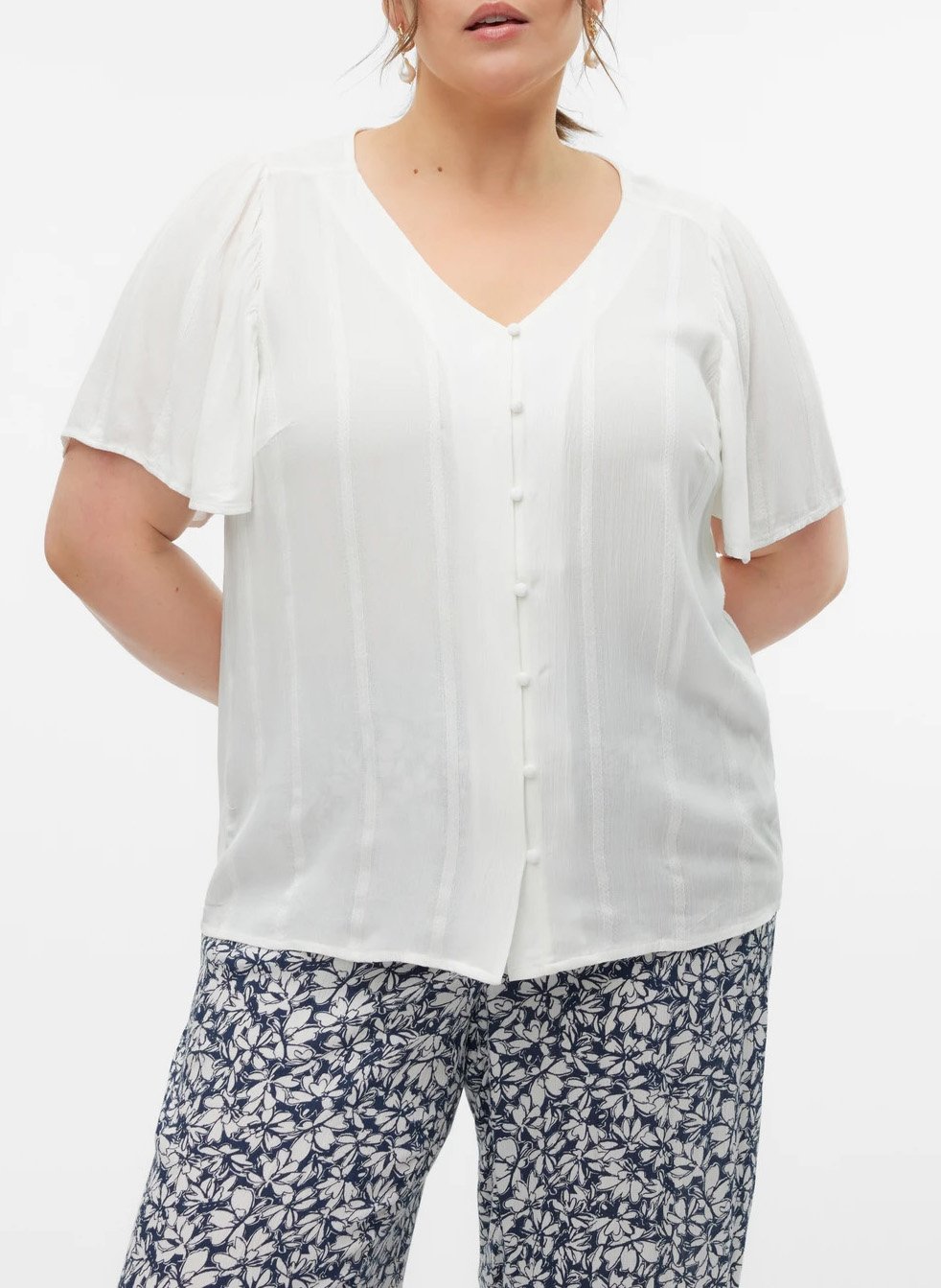 Straight V-neck shirt VERO MODA CURVE White