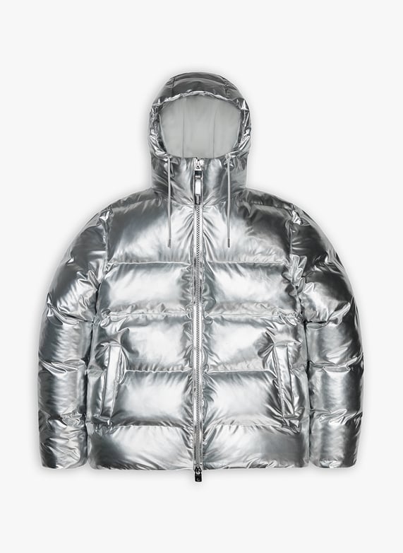 Silver puffer jacket men discount